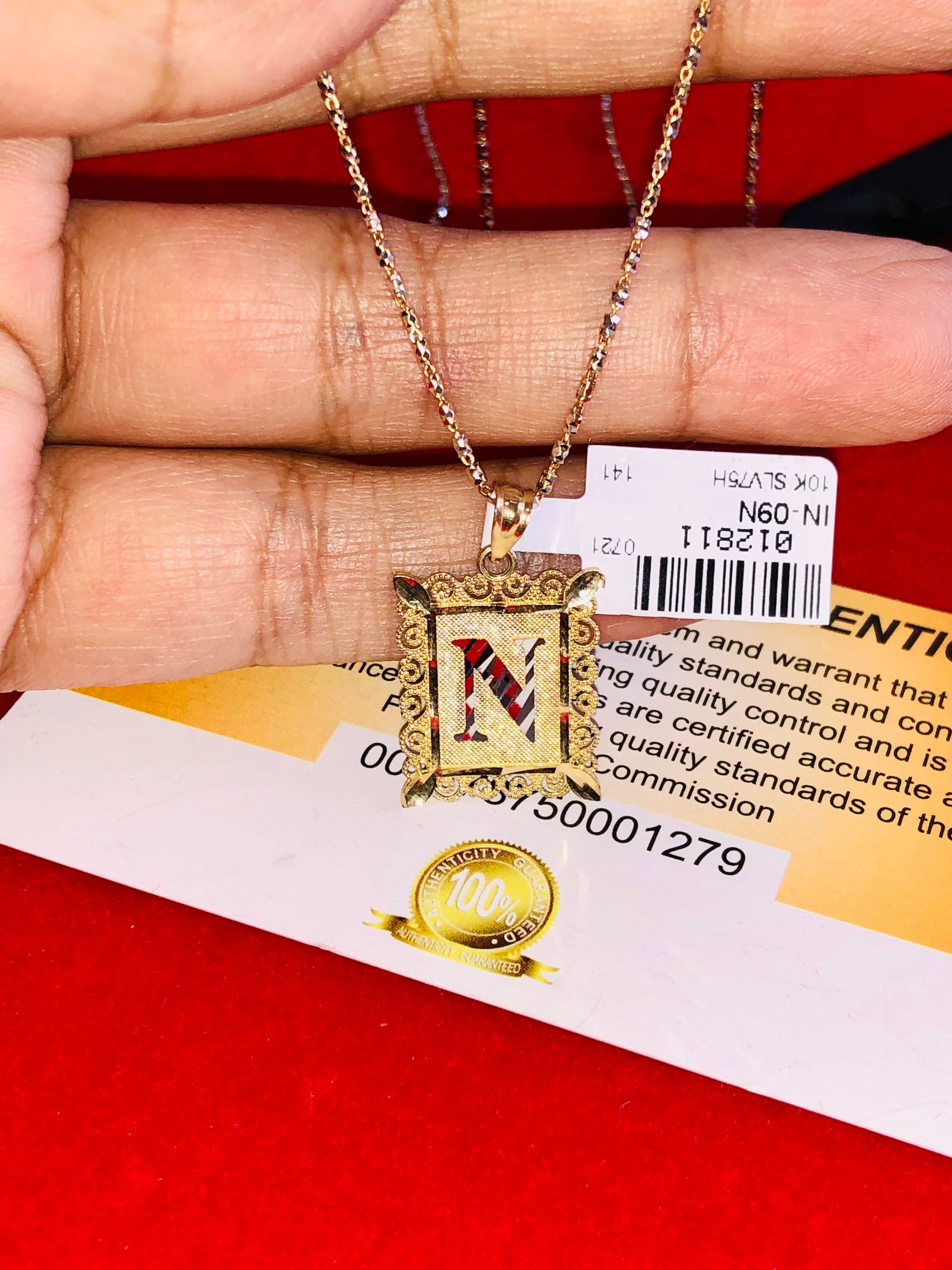 10K Solid Gold Monogram Pendant Necklace | Diamond Cut Letter Pendant | N Initial Necklace | Name Pendant Necklace | Letter Charm Pendant