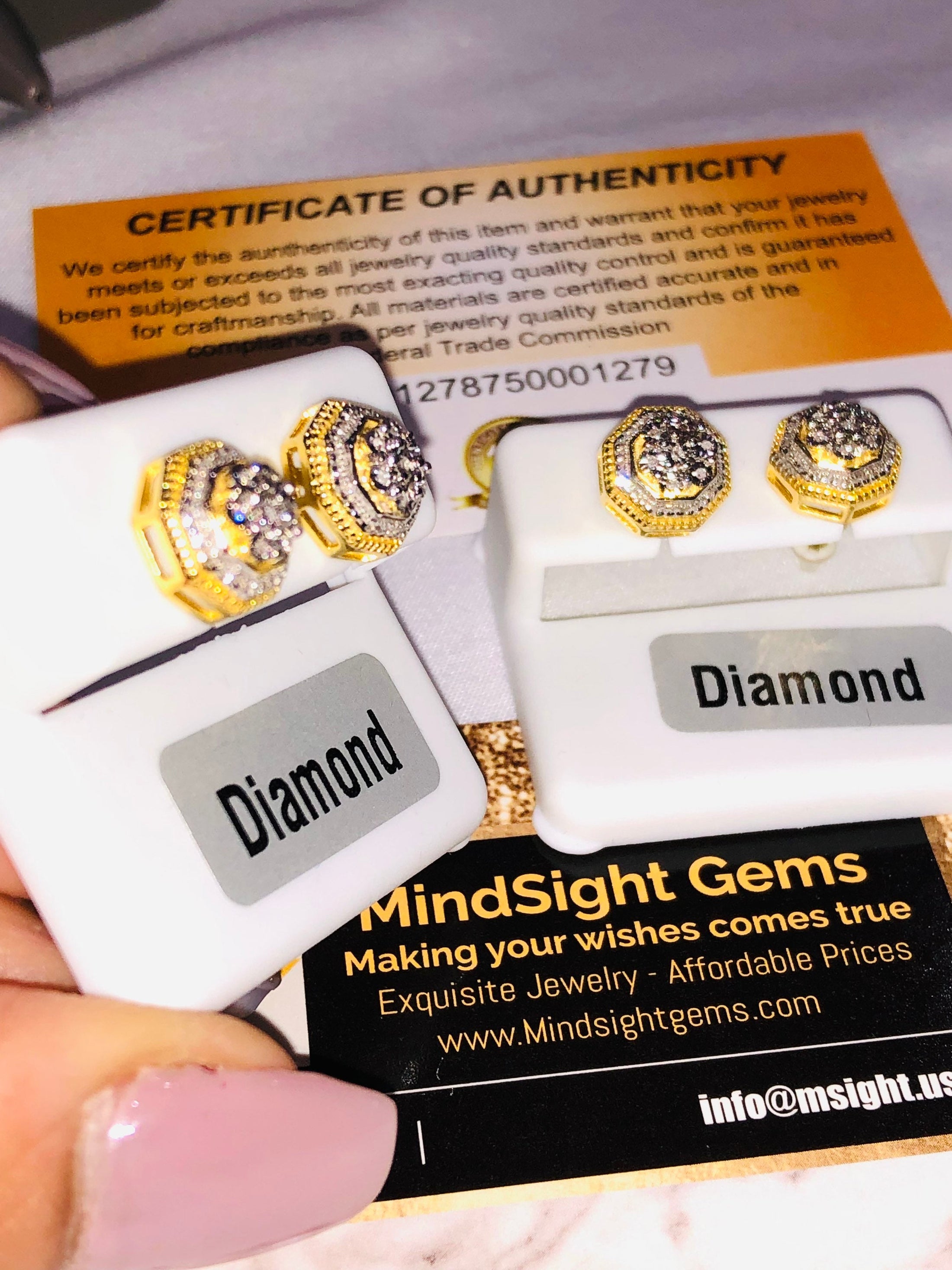 10k yellow gold vermeil real genuine diamond screwback earrings, beautiful unique custom designed studs, best gift for men or women, sale