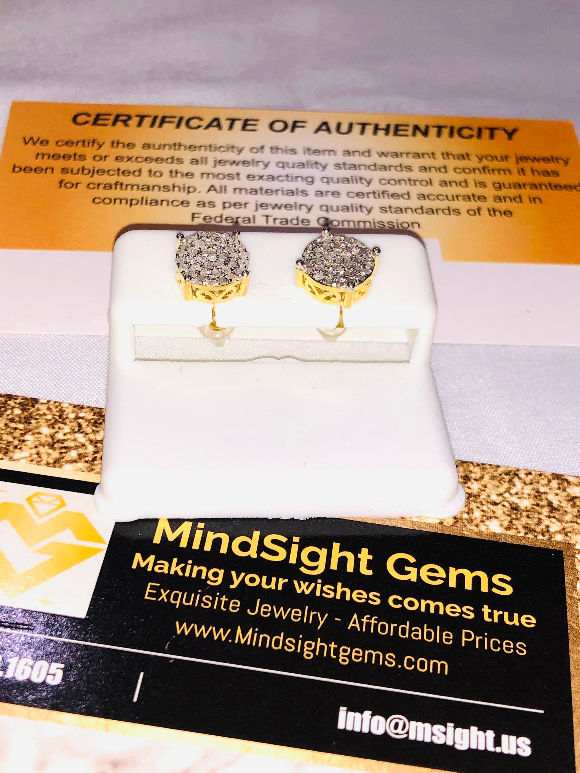 10k yellow gold vermeil real diamond earrings for men/women, not lab made, not CZ, 100% genuine natural diamonds, best Christmas