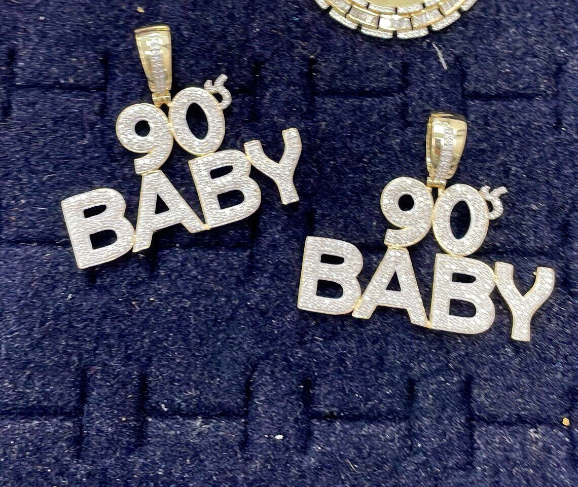 10k solid gold 90s Baby pendant, 100% real diamonds, real gold, free appraisal, custom designed, popular hiphop jewelry, best gift for 90s