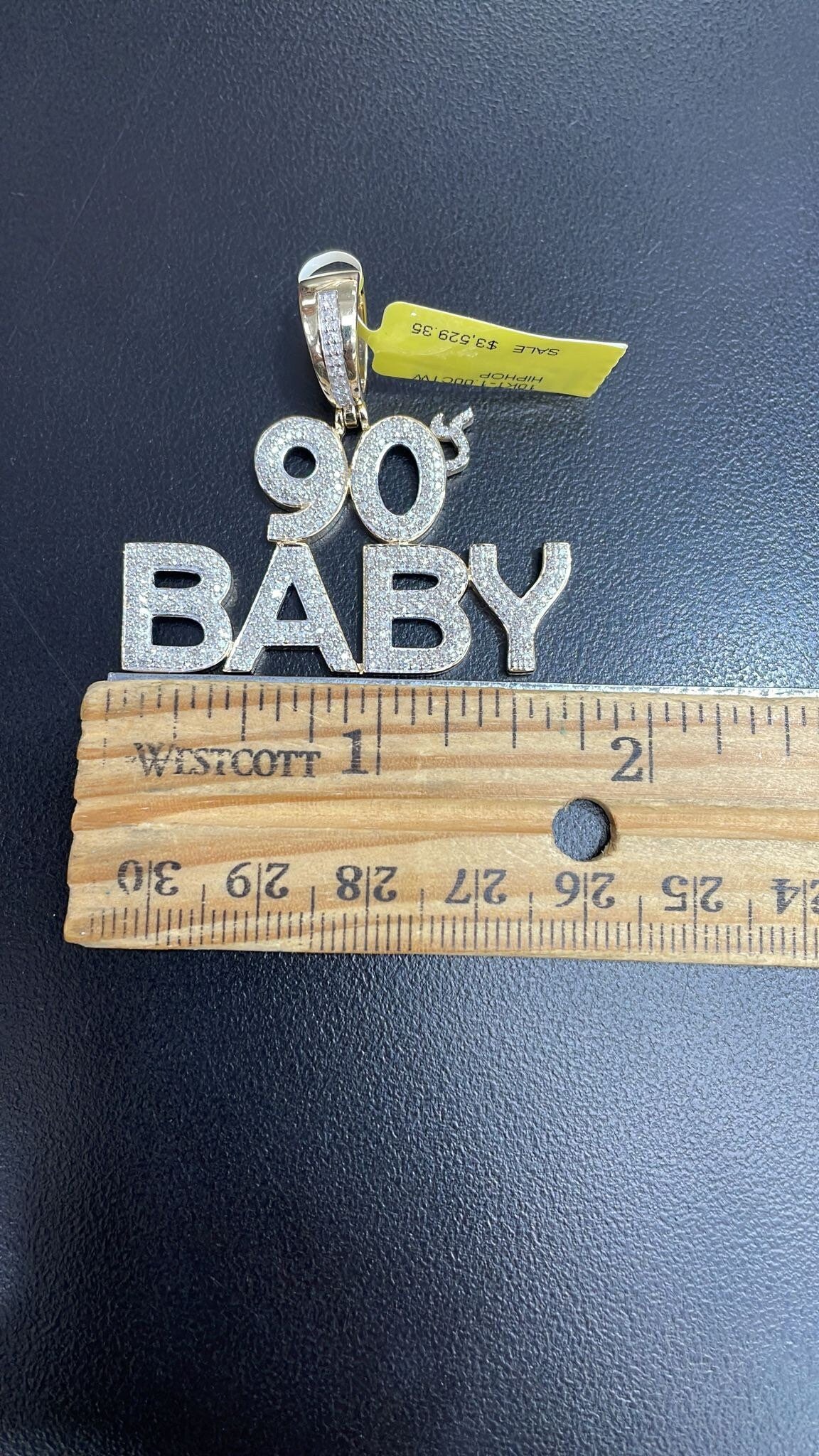 10k solid gold 90s Baby pendant, 100% real diamonds, real gold, free appraisal, custom designed, popular hiphop jewelry, best gift for 90s