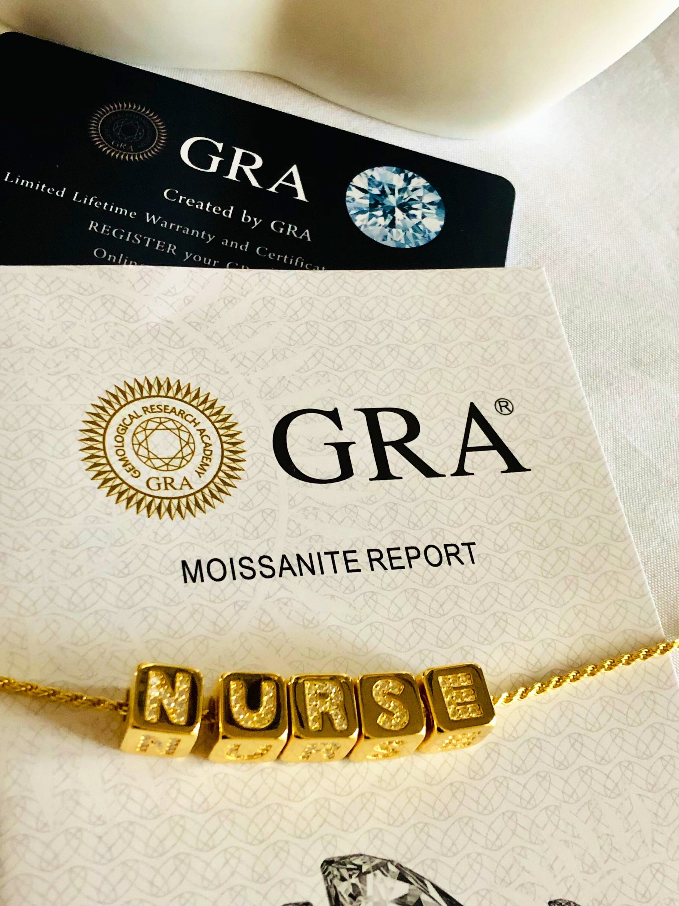 10k solid gold chain, Custom Nurse Necklace, Personalized Initial charm, GRA VVS Moissanite Diamond Charms, Diamond Initial Pendant Monogram