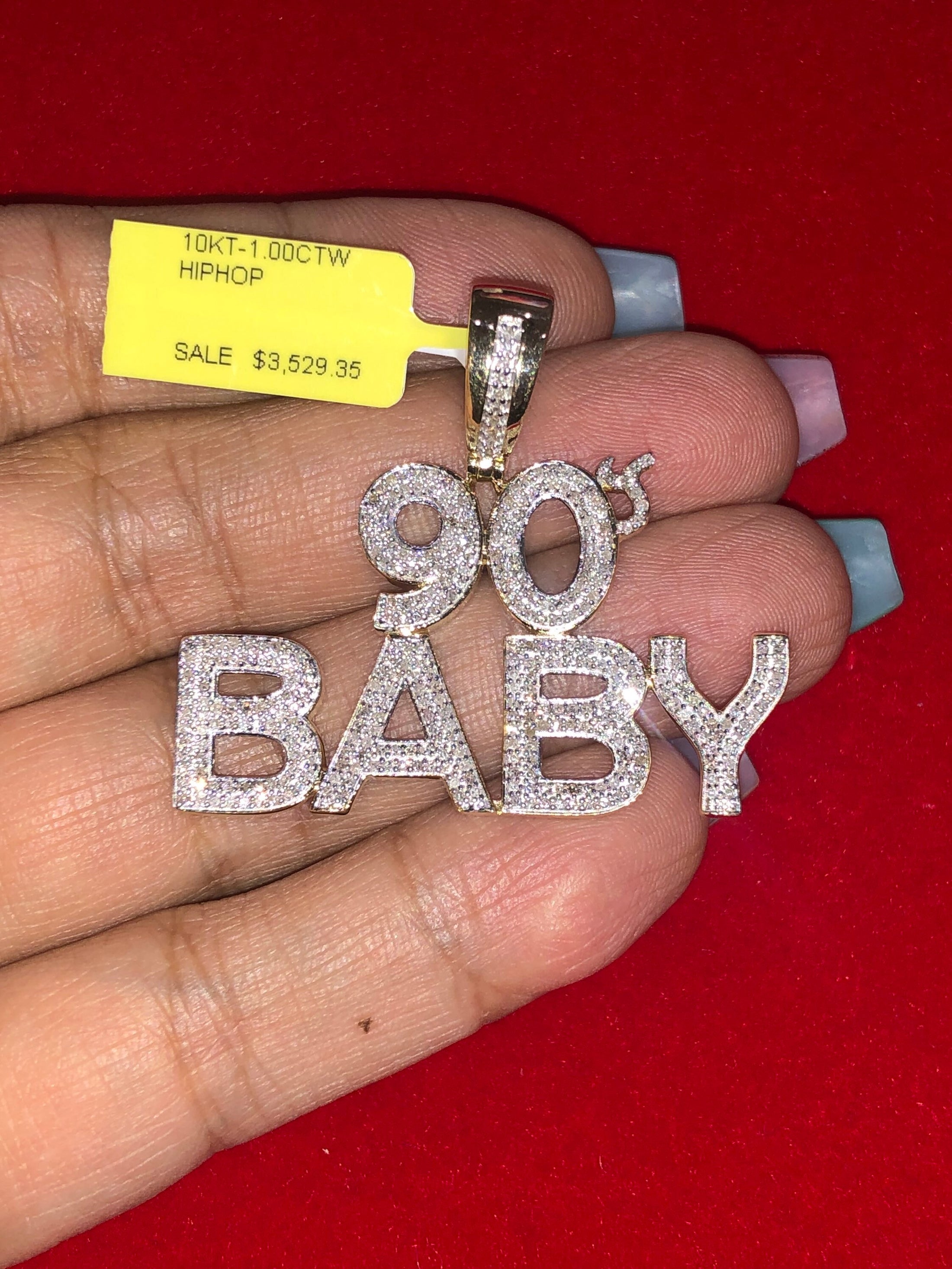 10k solid gold 90s Baby pendant, 100% real diamonds, real gold, free appraisal, custom designed, popular hiphop jewelry, best gift for 90s