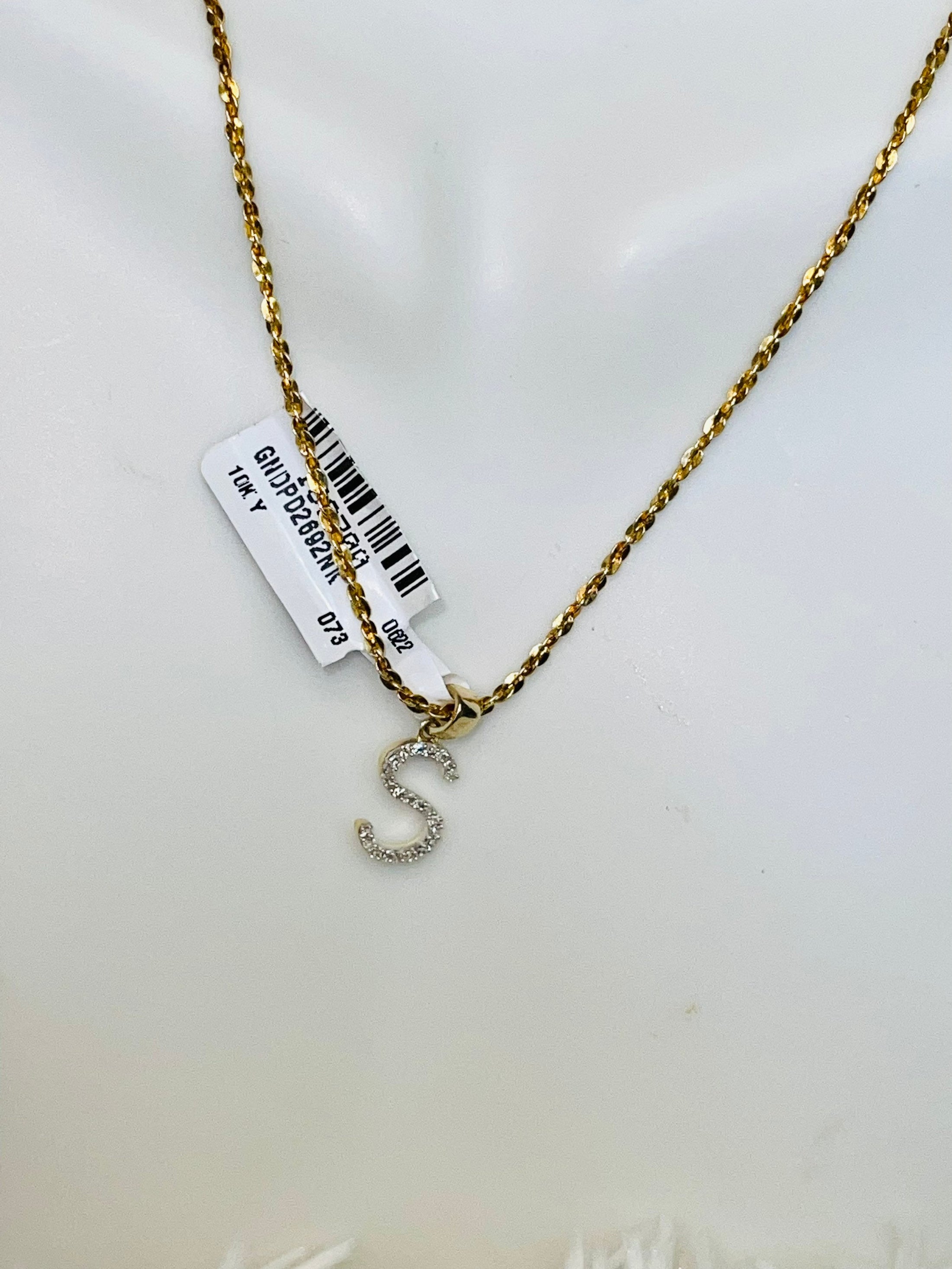 10K Solid Gold Monogram Pendant Necklace | Diamond Letter Pendant | S Initial Diamond Pendant | Name Pendant Necklace | Letter Charm Pendant