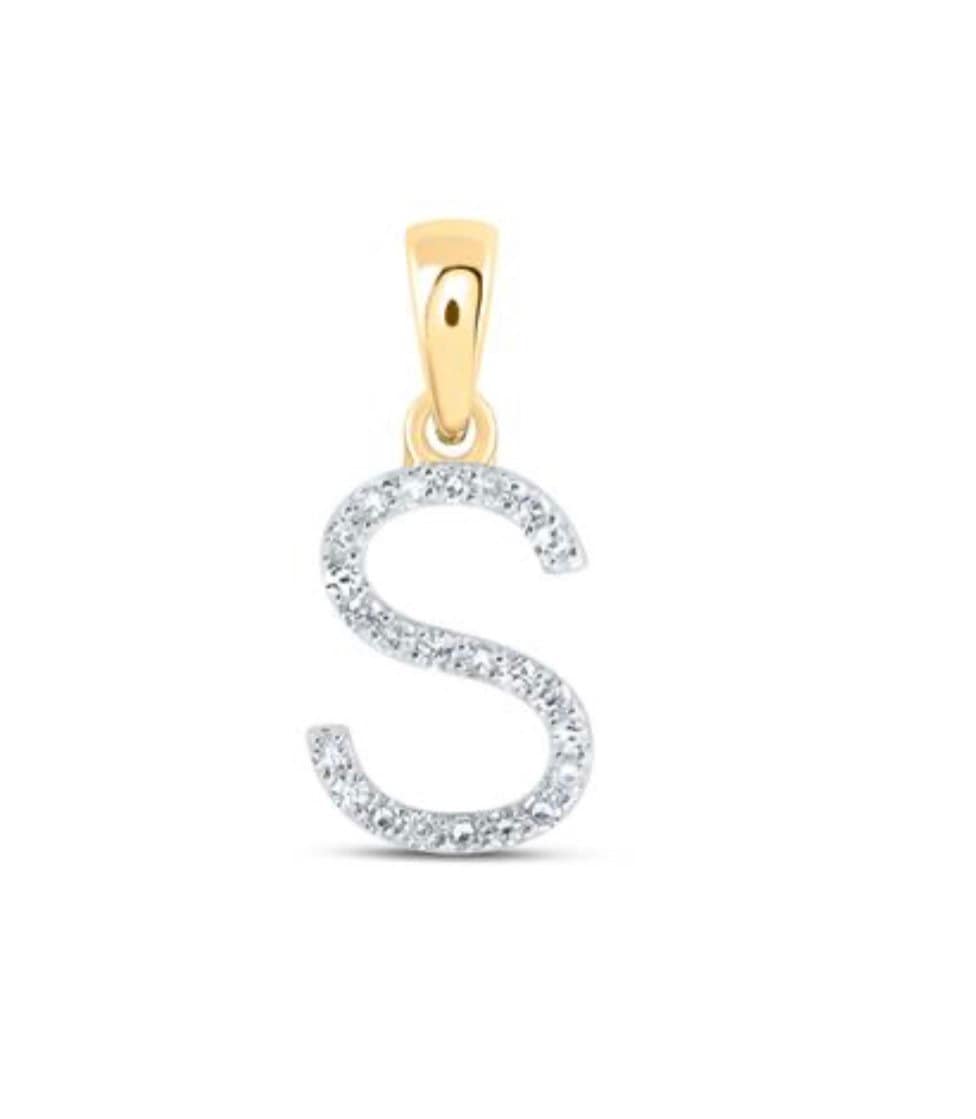 10K Solid Gold Monogram Pendant Necklace | Diamond Letter Pendant | S Initial Diamond Pendant | Name Pendant Necklace | Letter Charm Pendant