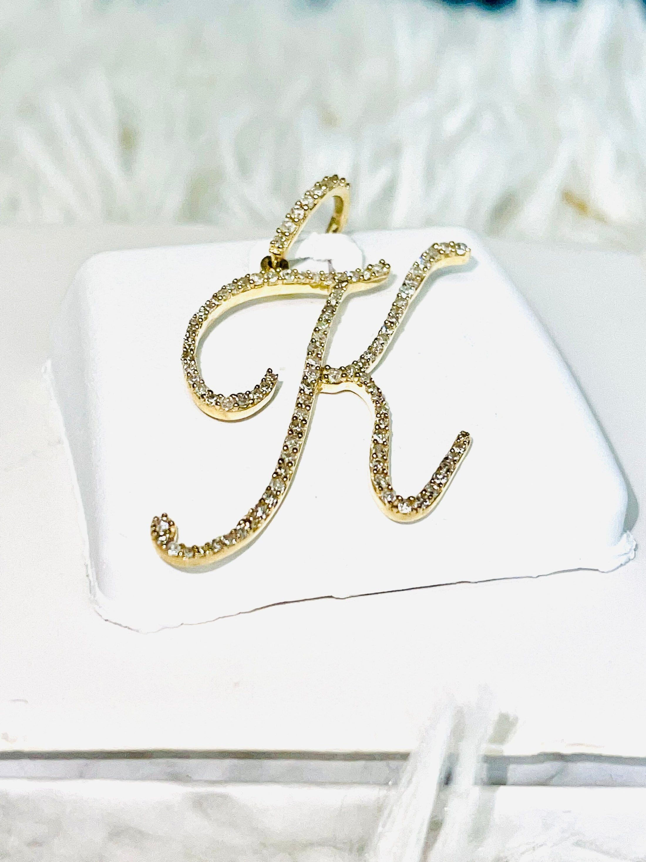 10k Solid Gold | Diamond initial pendant | Letter initial charm | K Personalized Initial | Birthday Gift | Christmas Gift