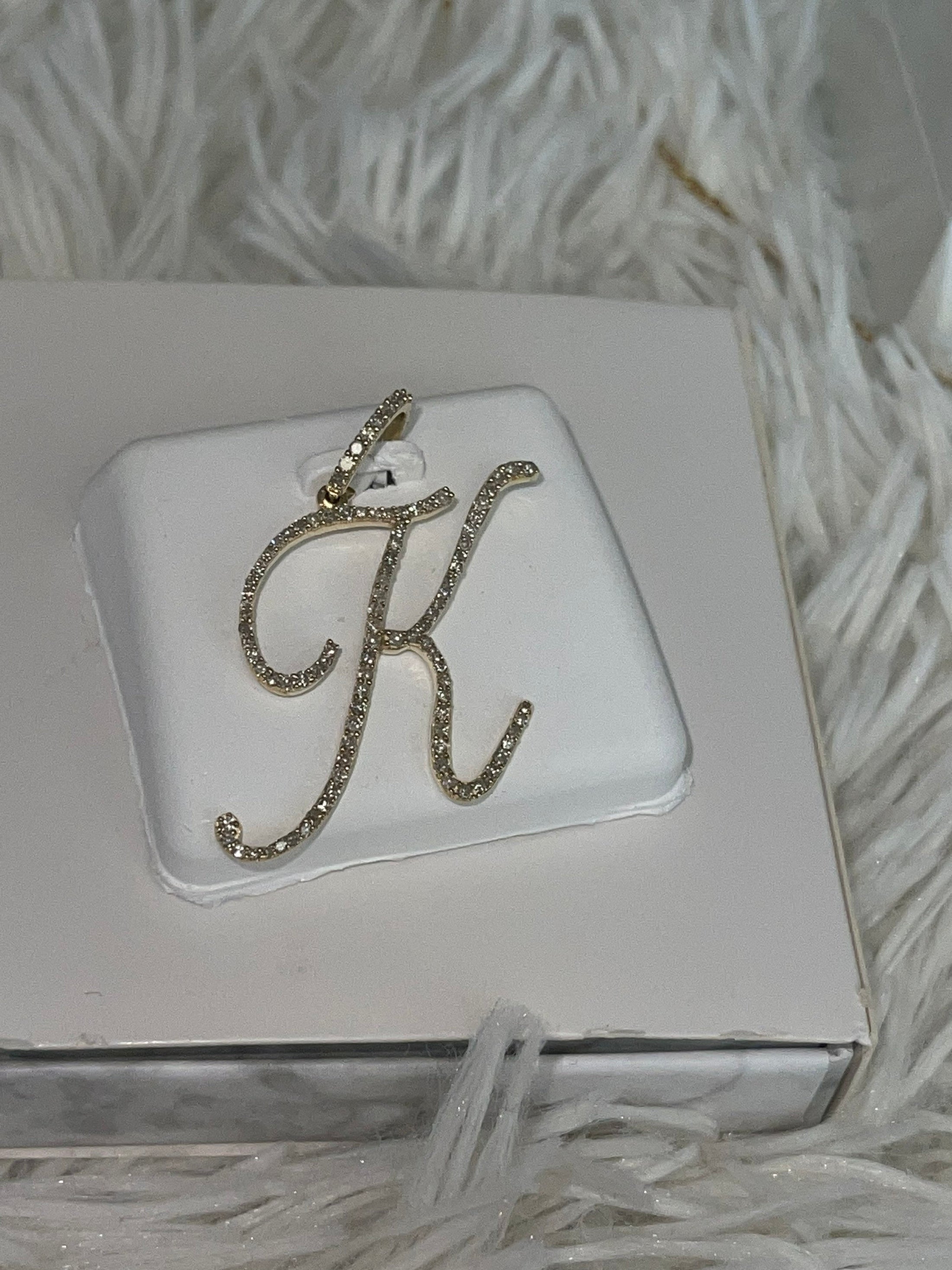 10k Solid Gold | Diamond initial pendant | Letter initial charm | K Personalized Initial | Birthday Gift | Christmas Gift