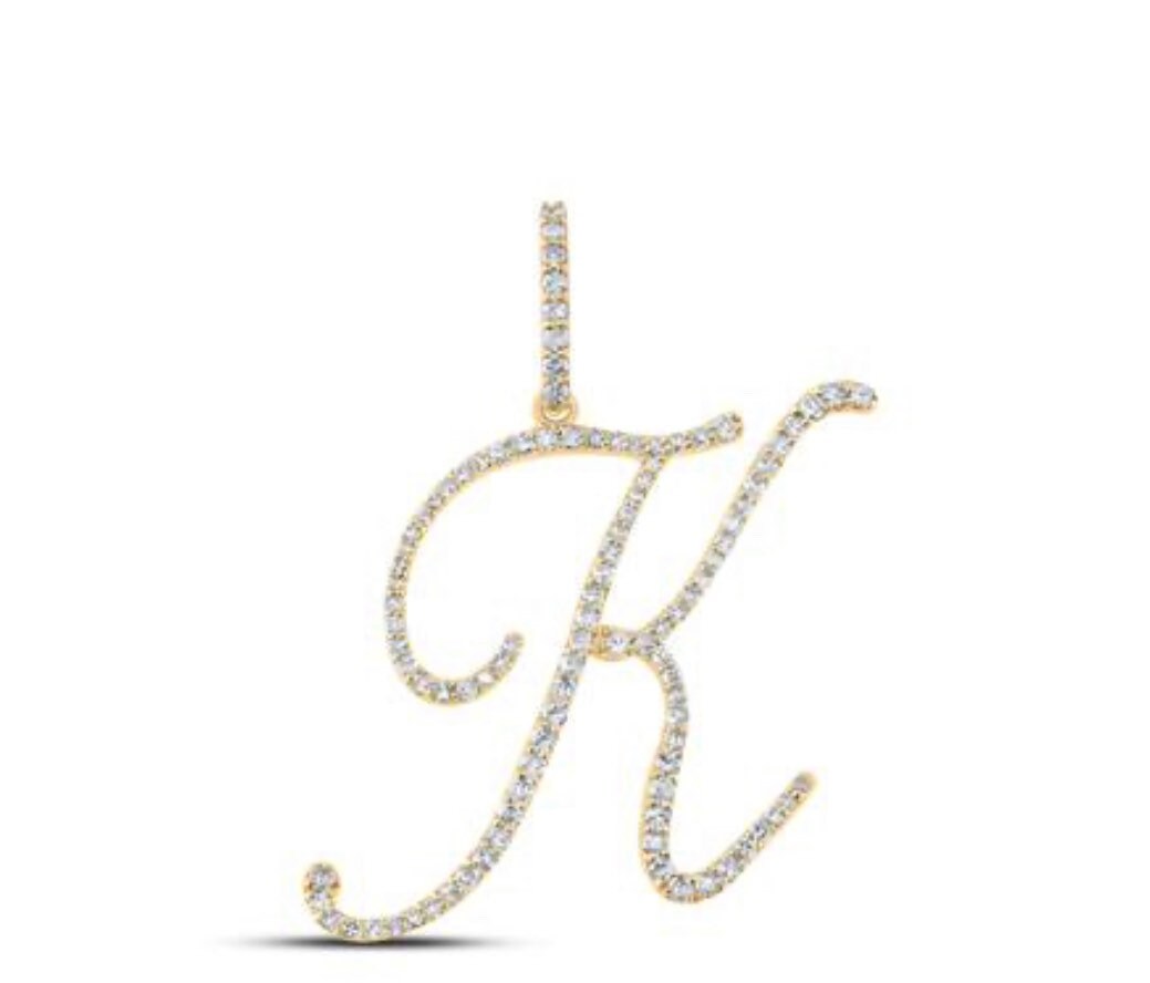 10k Solid Gold | Diamond initial pendant | Letter initial charm | K Personalized Initial | Birthday Gift | Christmas Gift