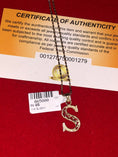 Load image into Gallery viewer, 10k solid gold diamond cut S initial monogram necklace, real gold S letter charm, NOT plated. Free ship, all letters available, best gift
