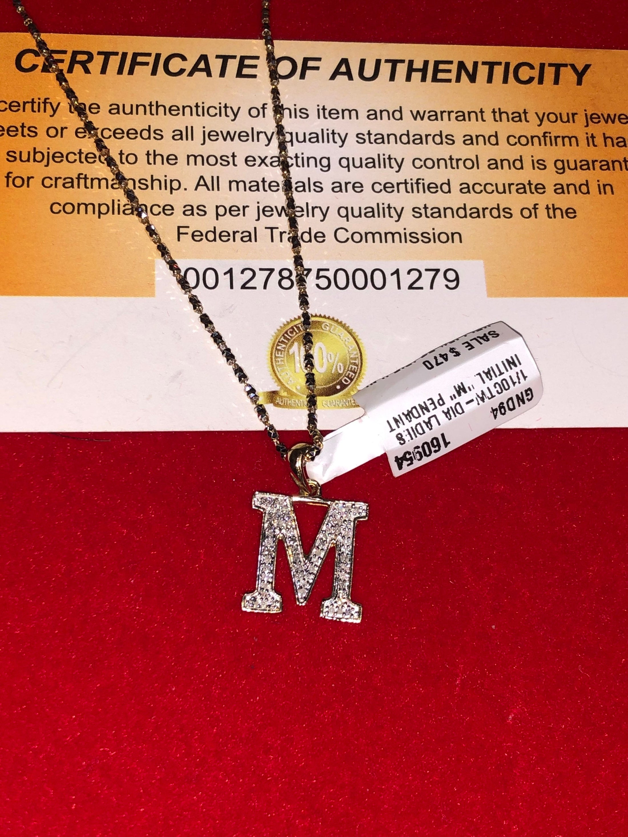 10k solid real gold M initial name necklace, 100% real diamond M initial pendant, Free Appraisal, best Christmas occasions, free shipping