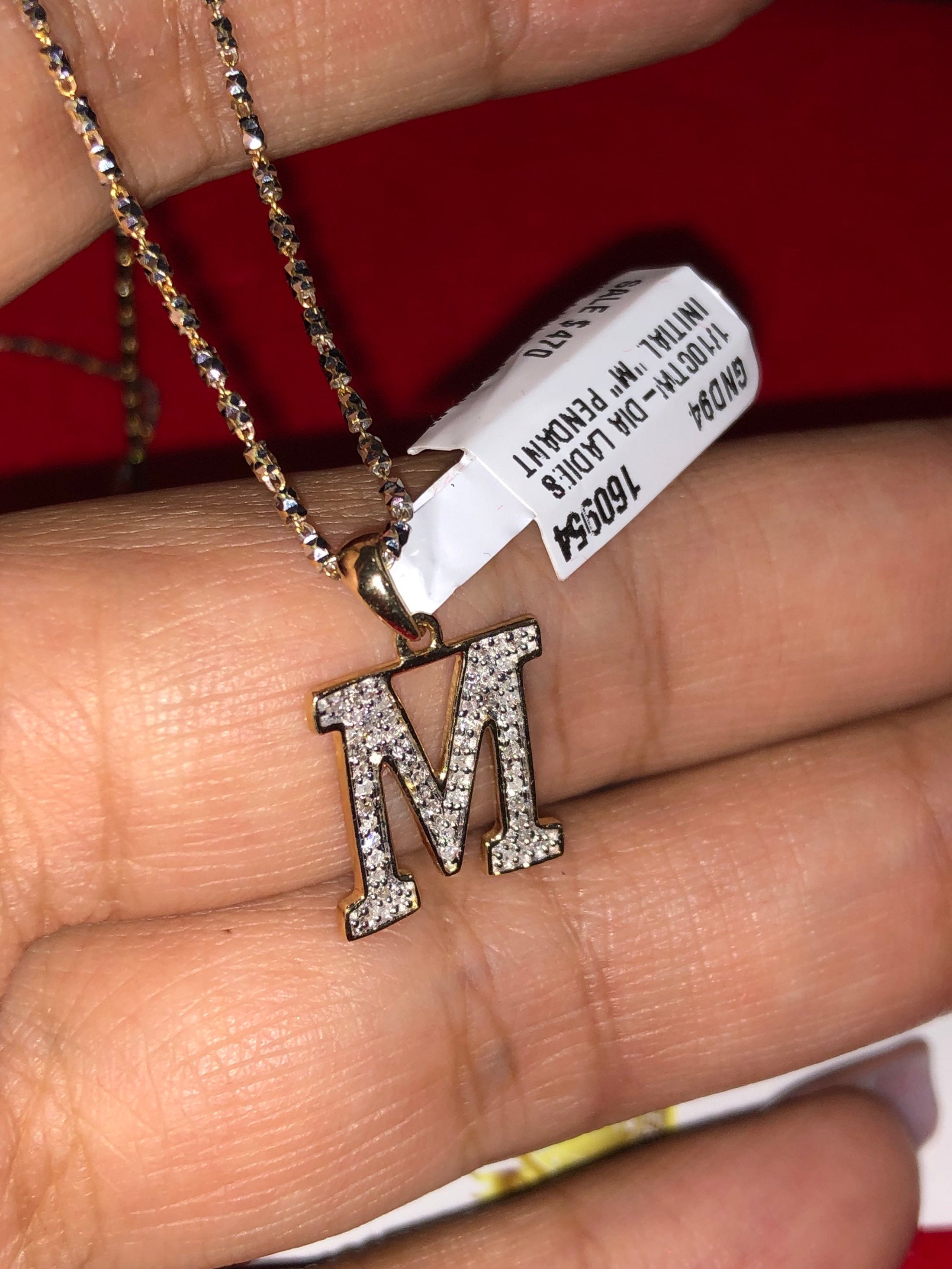 10k solid real gold M initial name necklace, 100% real diamond M initial pendant, Free Appraisal, best Christmas occasions, free shipping