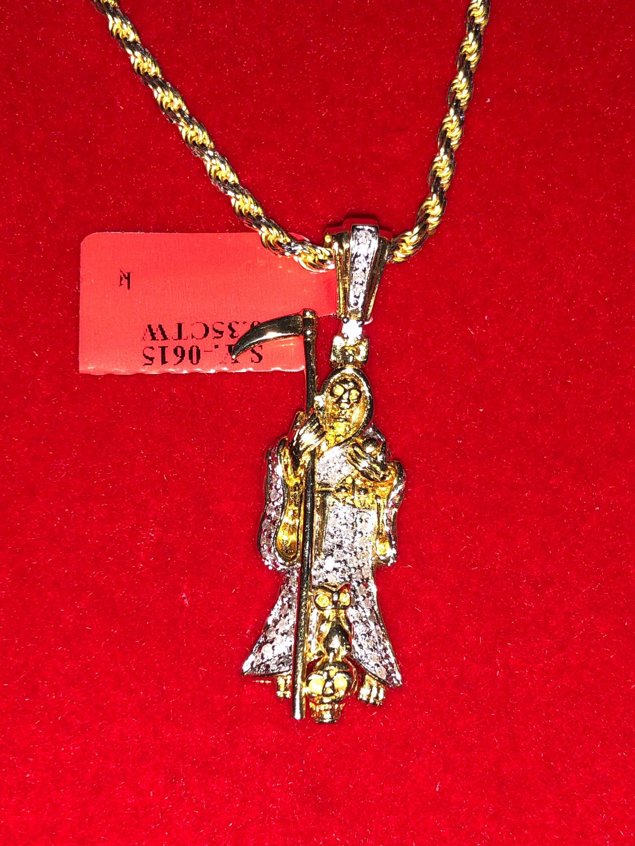 Grim Reaper Pendant | 10k Gold Vermeil | Holy Death Santa Muerte | Angel Of Death | For Her | For Him | Christmas Gift