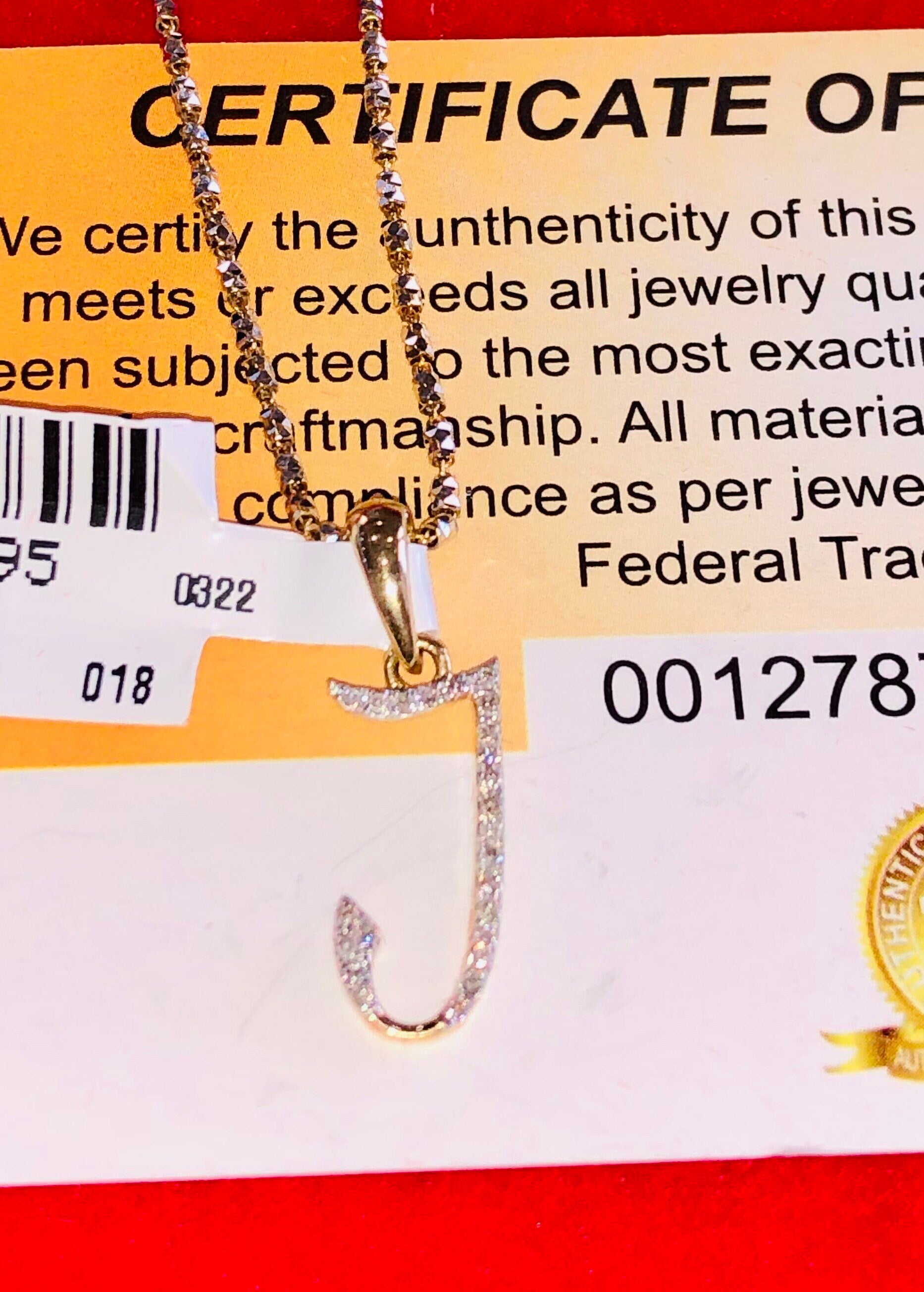 10K Solid Real Gold Monogram Pendant Necklace | Diamond Letter Pendant | J Initial Necklace | Name Pendant initial | Letter Charm J Pendant