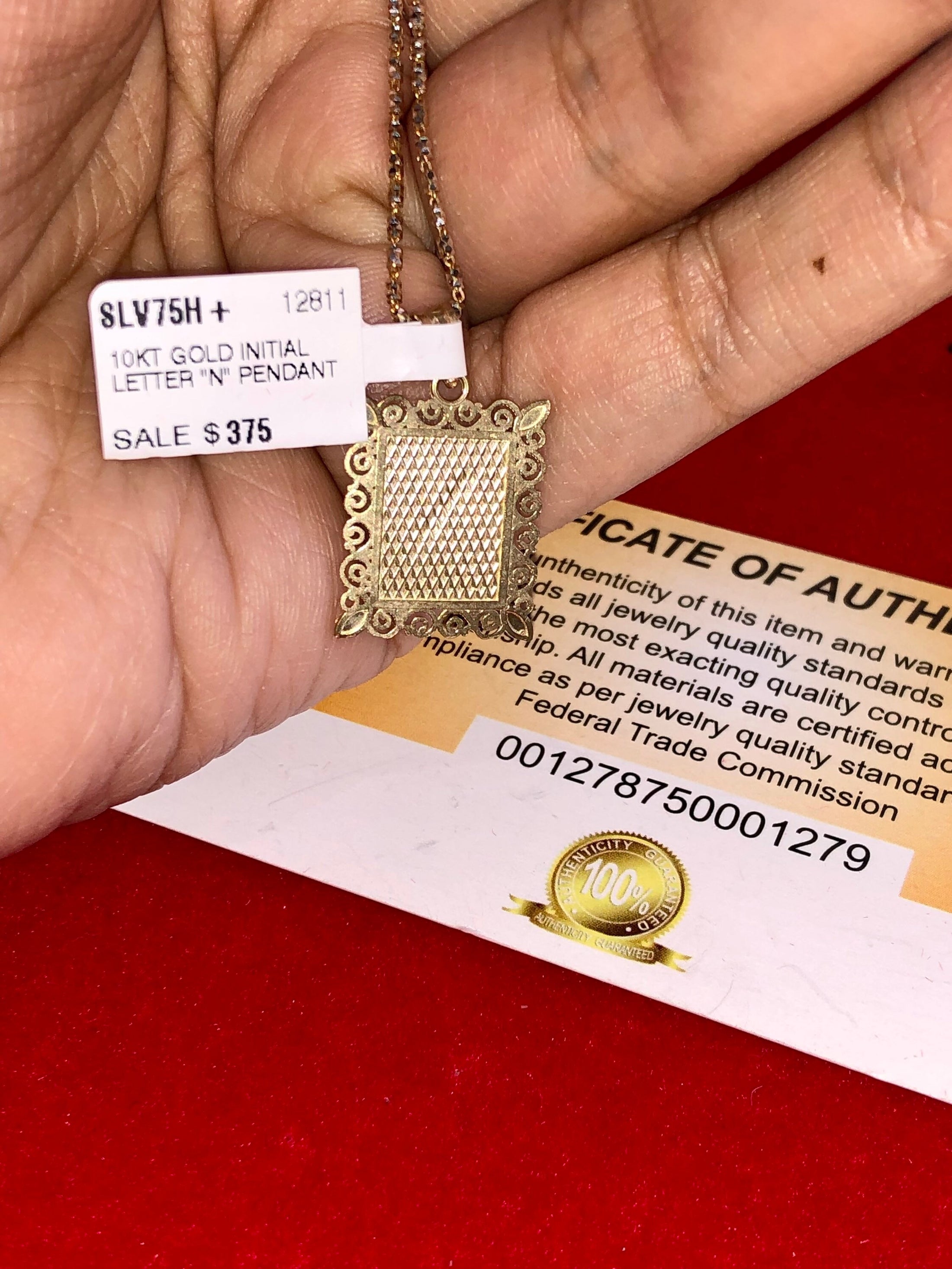10K Solid Gold Monogram Pendant Necklace | Diamond Cut Letter Pendant | N Initial Necklace | Name Pendant Necklace | Letter Charm Pendant