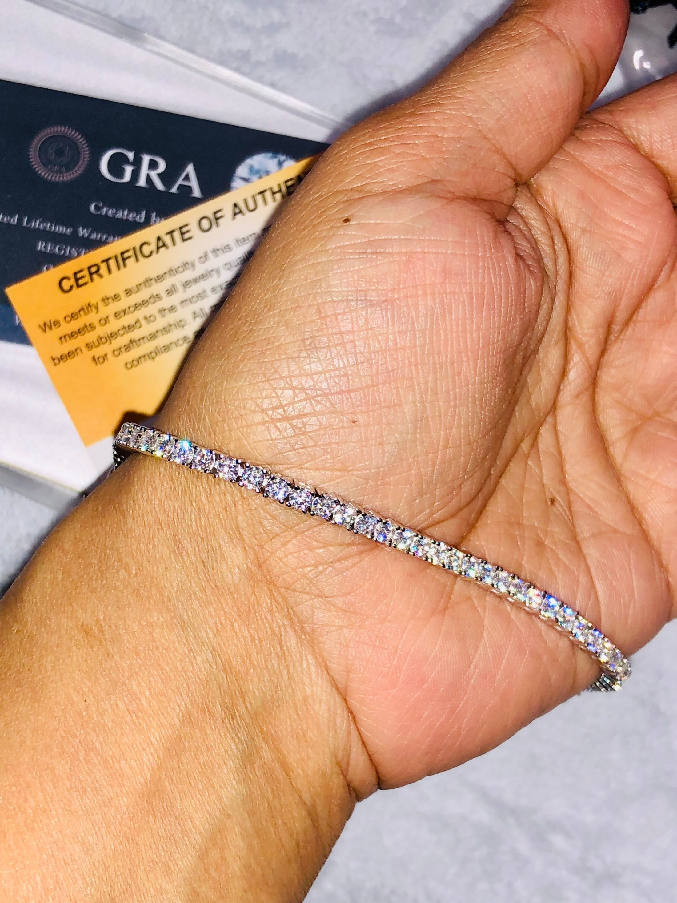 Diamond Tennis Bracelet GRA Certified VVS D clarity 8 ct moissanite, highest clarity will pass diamond testers, GRA doc INCl. Christmas Gift