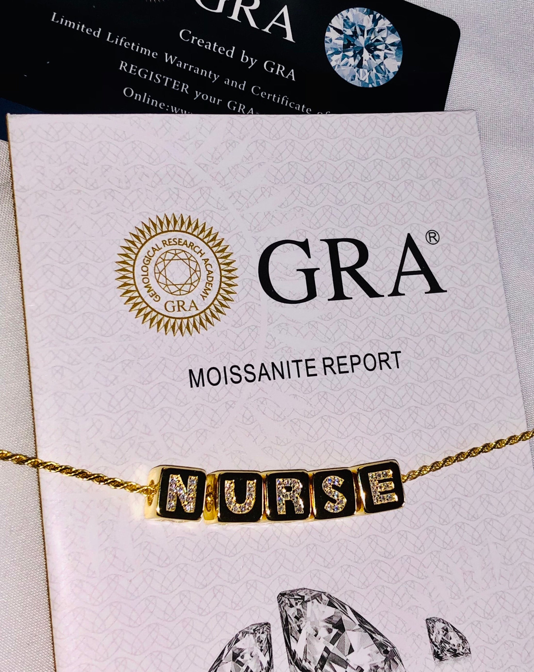 10k solid gold chain, Custom Nurse Necklace, Personalized Initial charm, GRA VVS Moissanite Diamond Charms, Diamond Initial Pendant Monogram