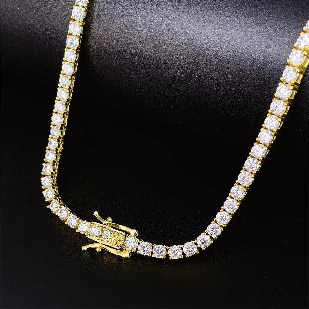 10k Gold Vermeil Lab Grown Moissanite diamond tennis necklace, 100% passes diamond tester, GRA Lab report and document included, Best Gift