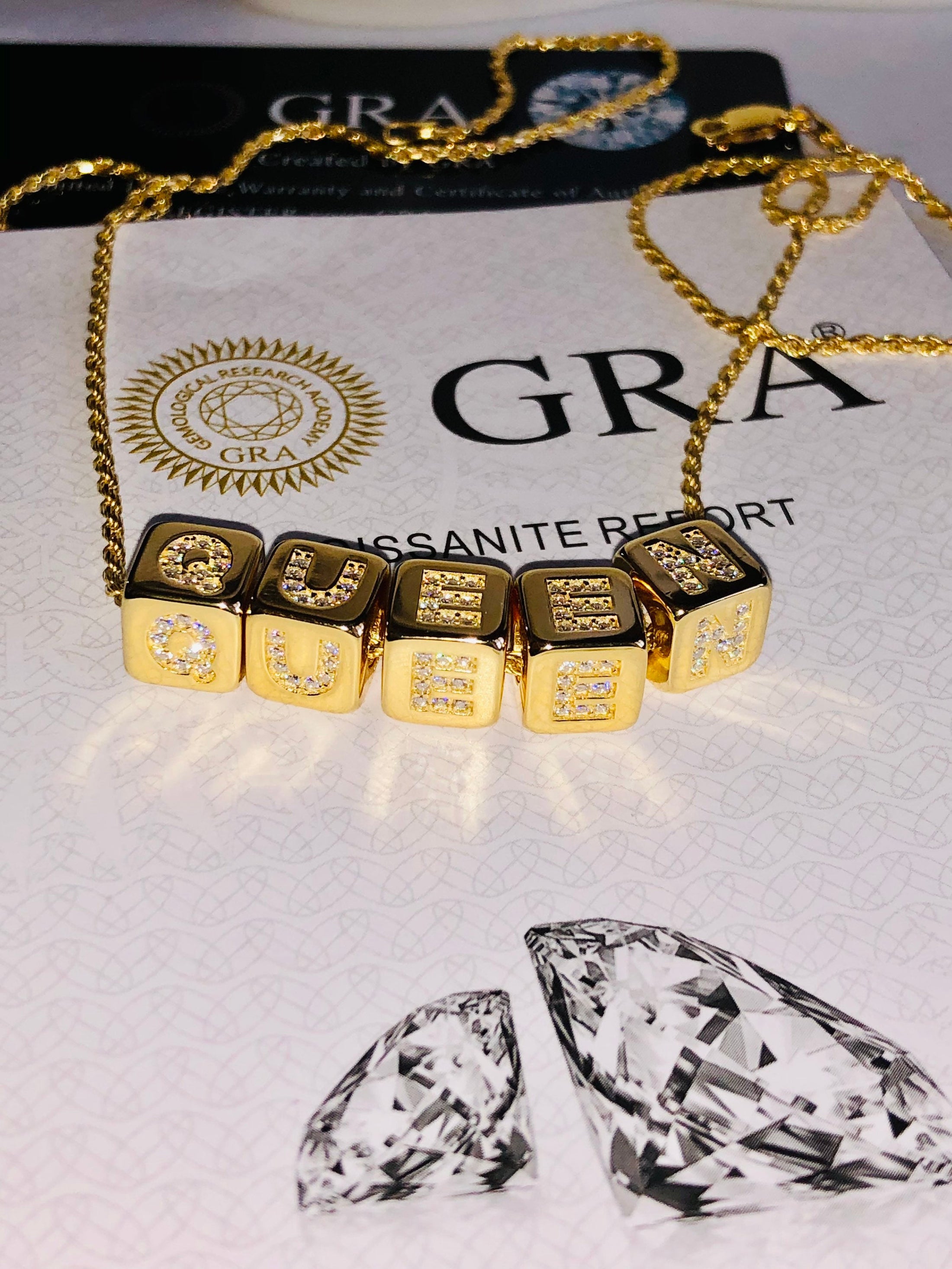 10k solid gold chain, Custom Name Necklace, Personalized Initial charm, GRA VVS Moissanite Diamond Charms, Diamond Initial Pendant, Monogram