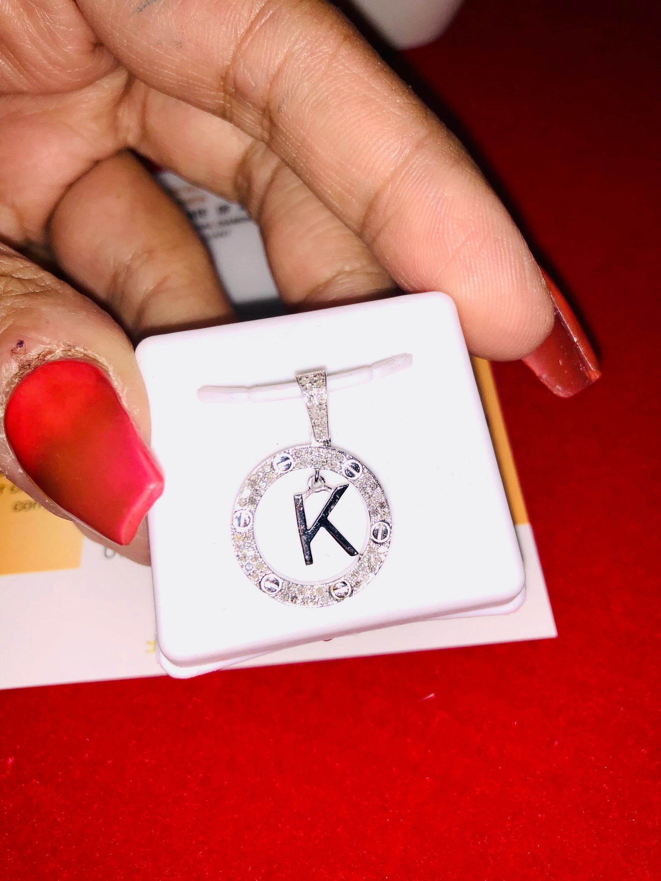 10K Solid Gold Monogram Pendant Necklace | Diamond Letter Pendant | K Initial Diamond Pendant | Name Necklace | Dangle Diamond Initial Charm