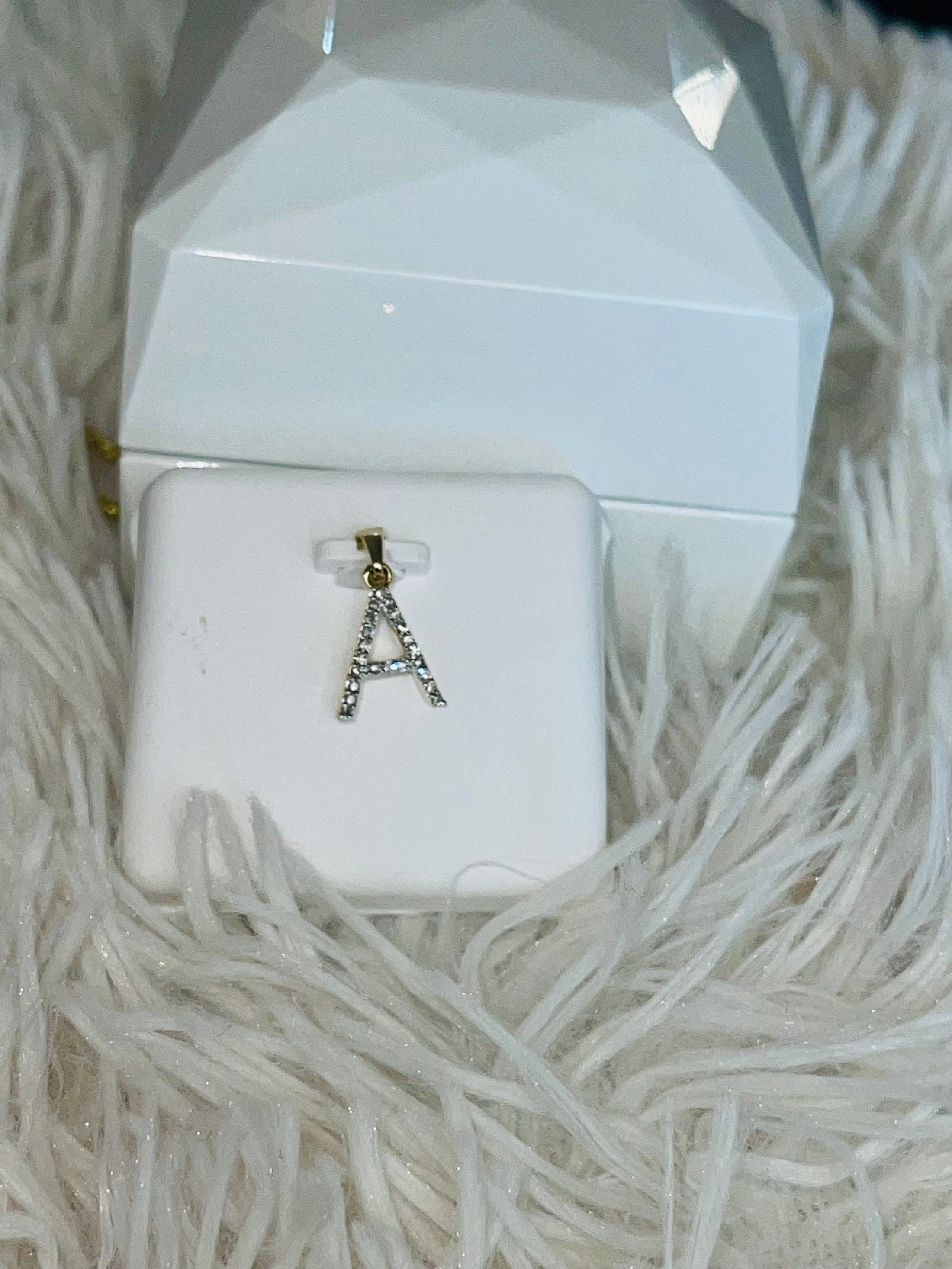 10K Solid Gold Monogram Pendant Necklace | Diamond Letter Pendant | A Initial Diamond Pendant | Name Pendant Necklace | Letter Charm Pendant