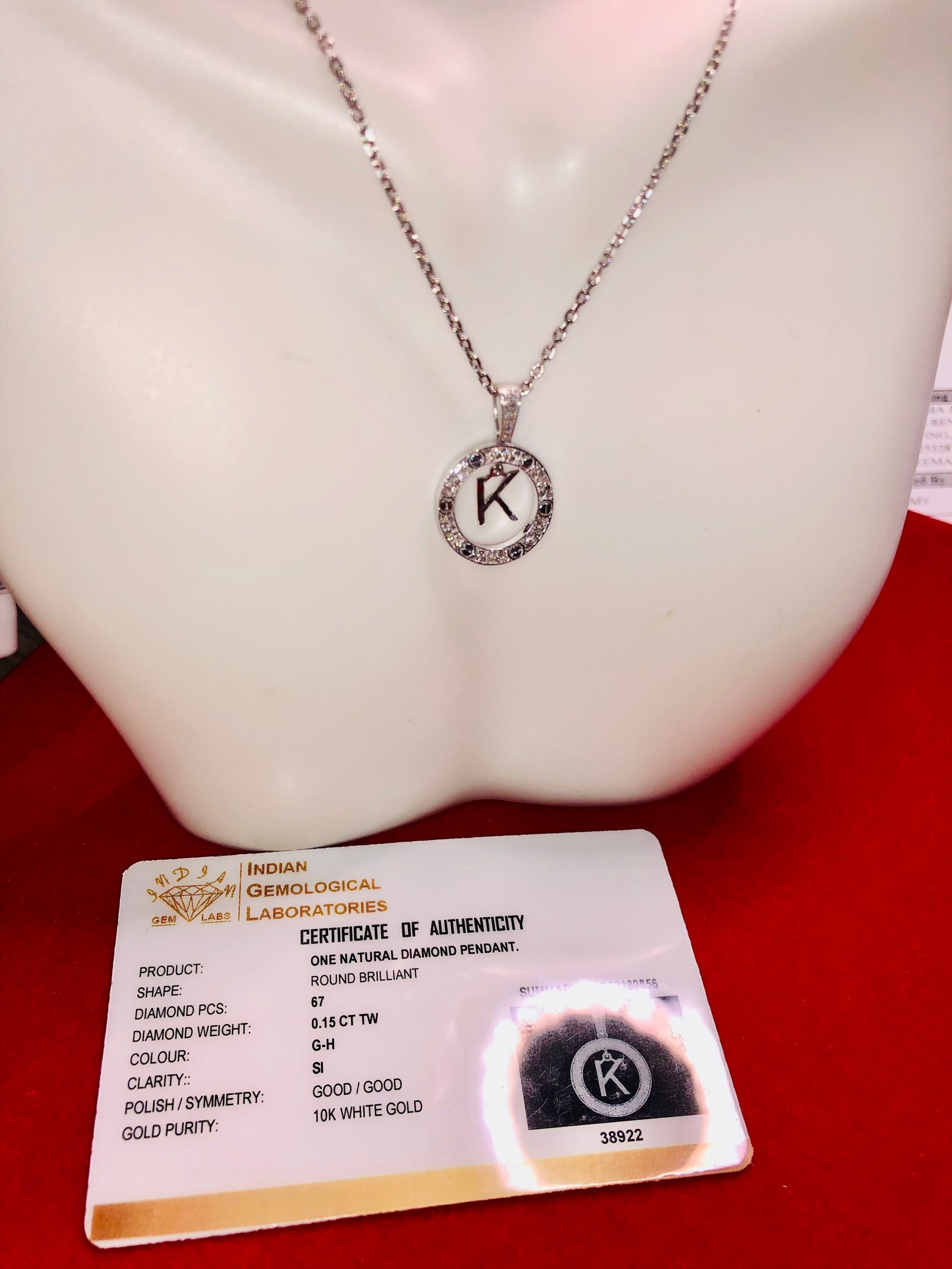 10K Solid Gold Monogram Pendant Necklace | Diamond Letter Pendant | K Initial Diamond Pendant | Name Necklace | Dangle Diamond Initial Charm
