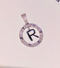 Load image into Gallery viewer, 10K Solid Gold Monogram Pendant Necklace | Diamond Letter Pendant | R Initial Diamond Pendant | Name Pendant Necklace | Letter Charm Pendant
