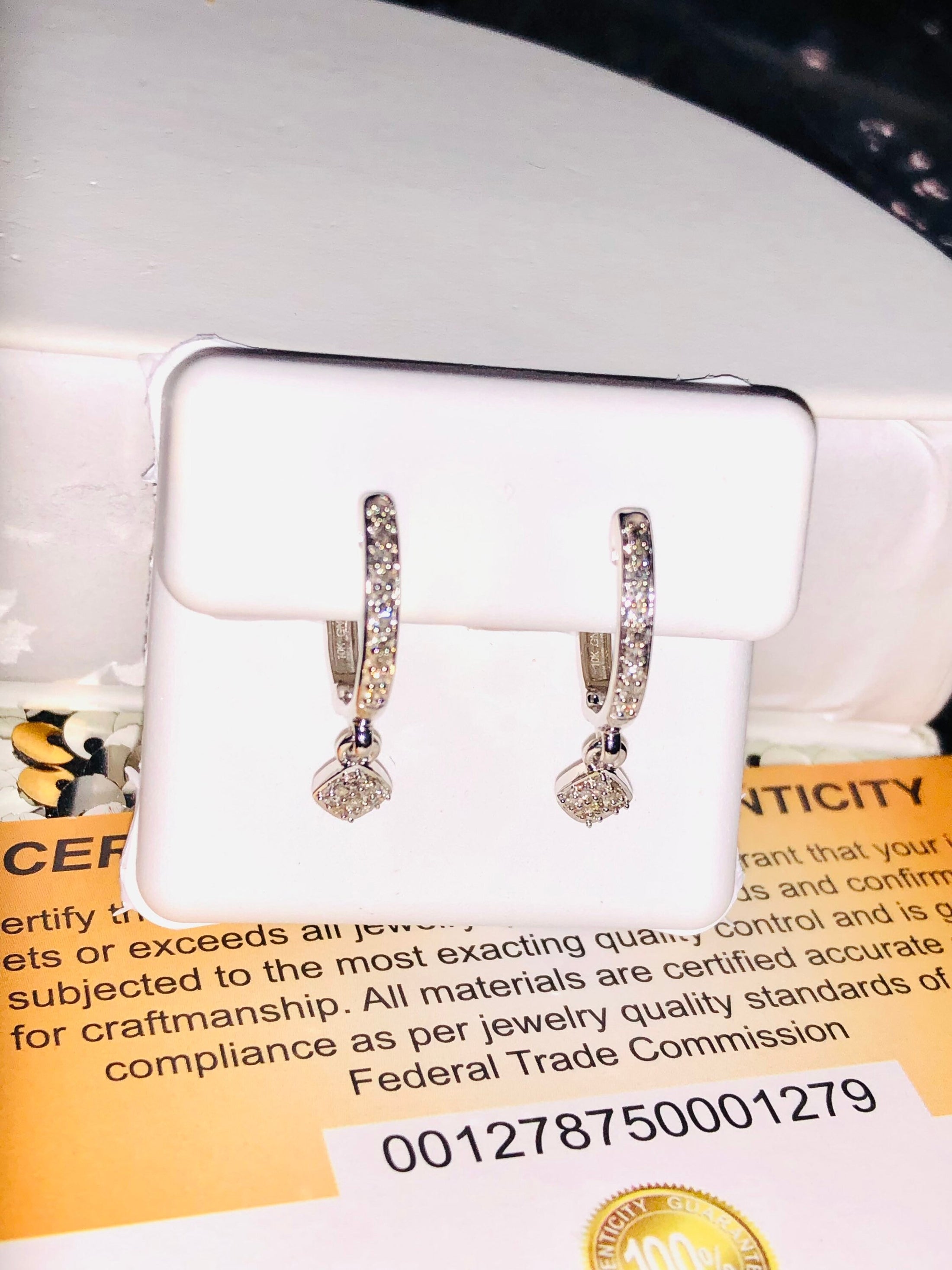 10k Real White Gold Diamond Hoop Earrings, 100% Real Gold, Genuine Real Diamonds,, Free Appraisal, Gift for her, Anniversary Gift, Christmas