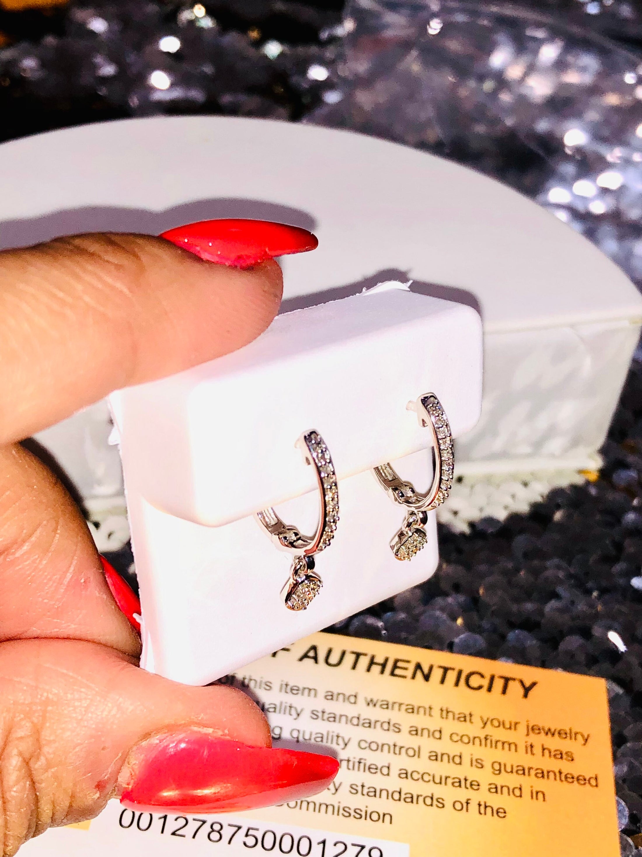 10k Real White Gold Diamond Hoop Earrings, 100% Real Gold, Genuine Real Diamonds,, Free Appraisal, Gift for her, Anniversary Gift, Christmas