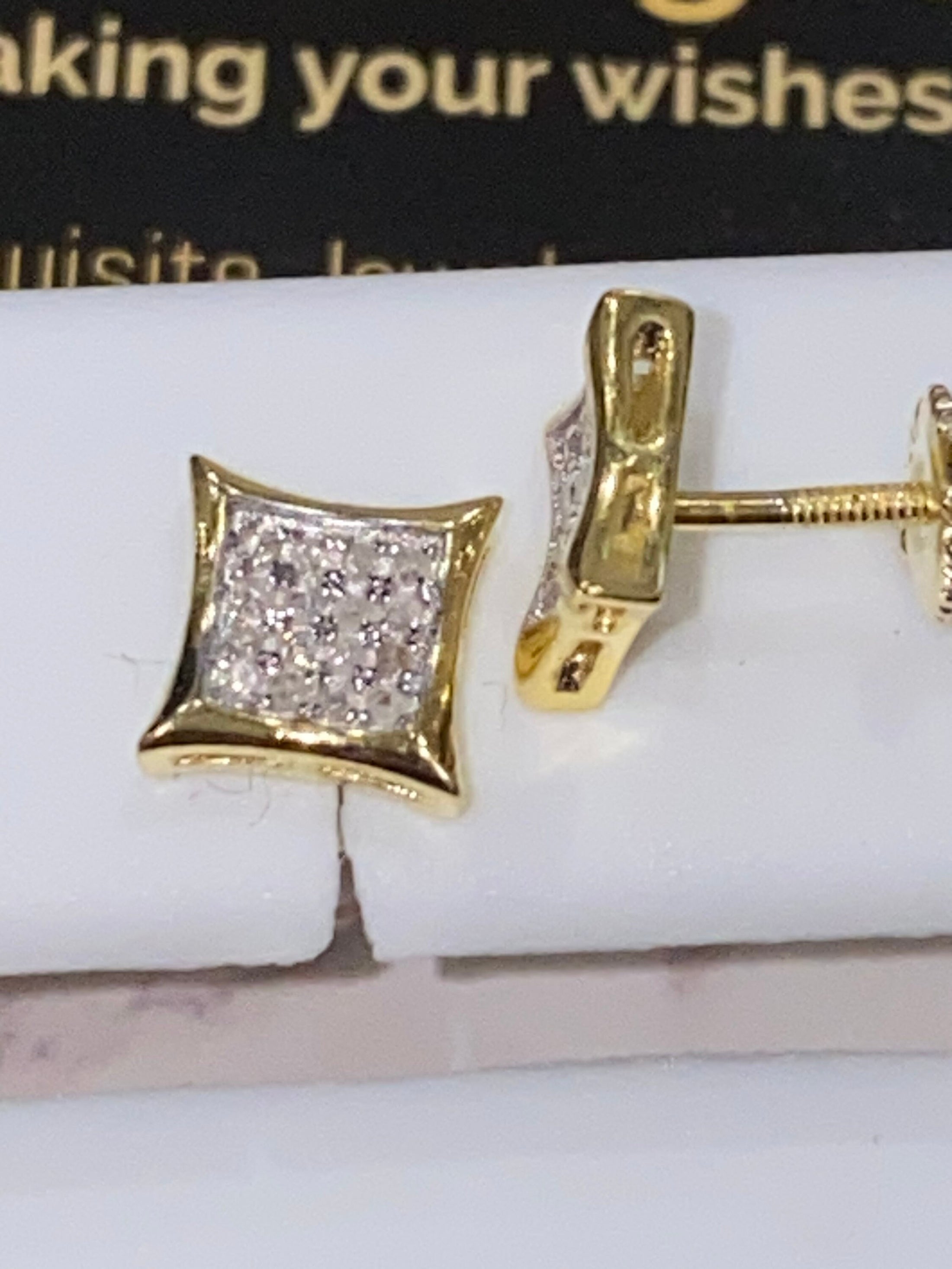 10k Yellow Gold Vermeil Real Diamond Earrings, Screw Back Studs, Christmass Day, Gifts for Him/Her, 100% Genuine Natural Diamond, Sale!