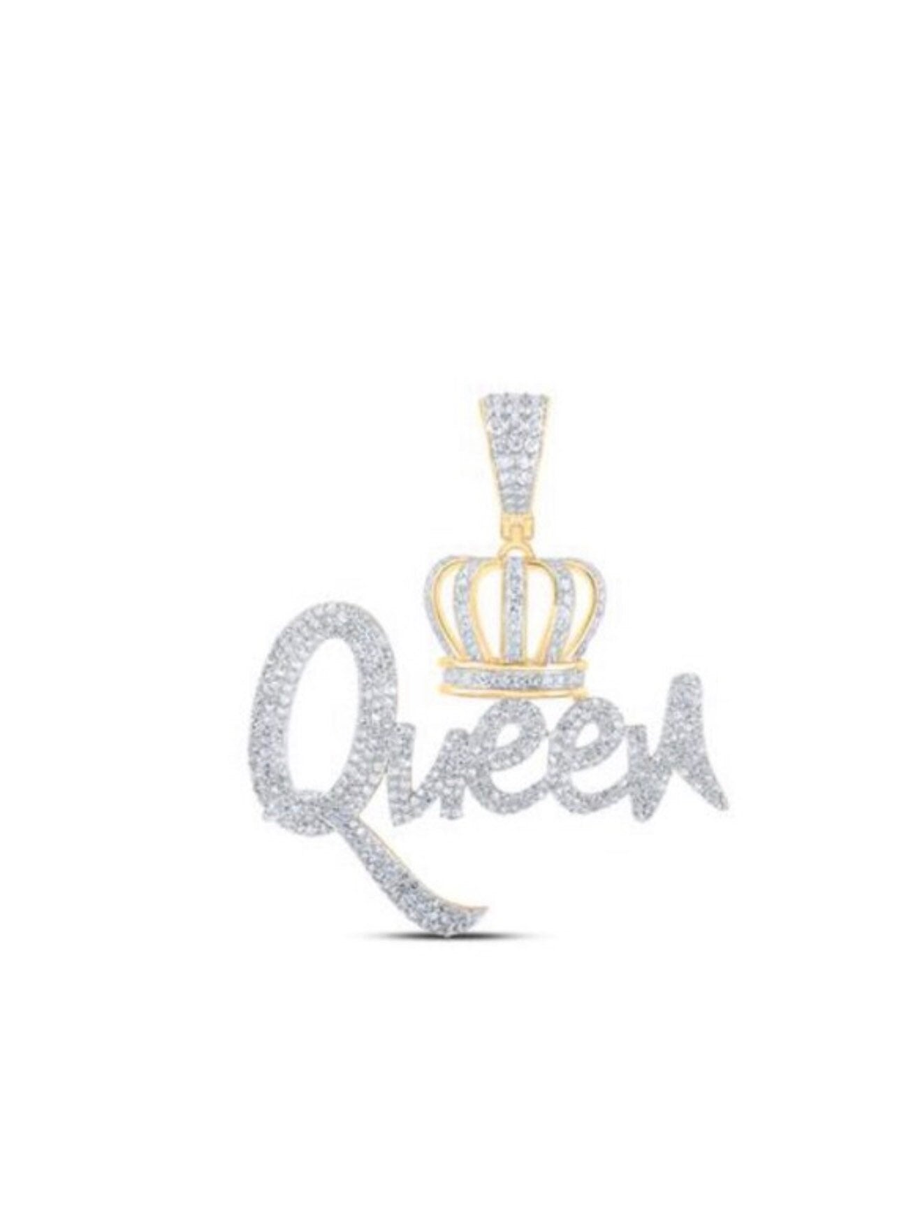 10k Gold Vermeil Real Diamond Queen Pendant, 100% Genuine Natural Diamond Gift For Women, Christmas’s Day Gift, Gift for Her, 925 Diamond