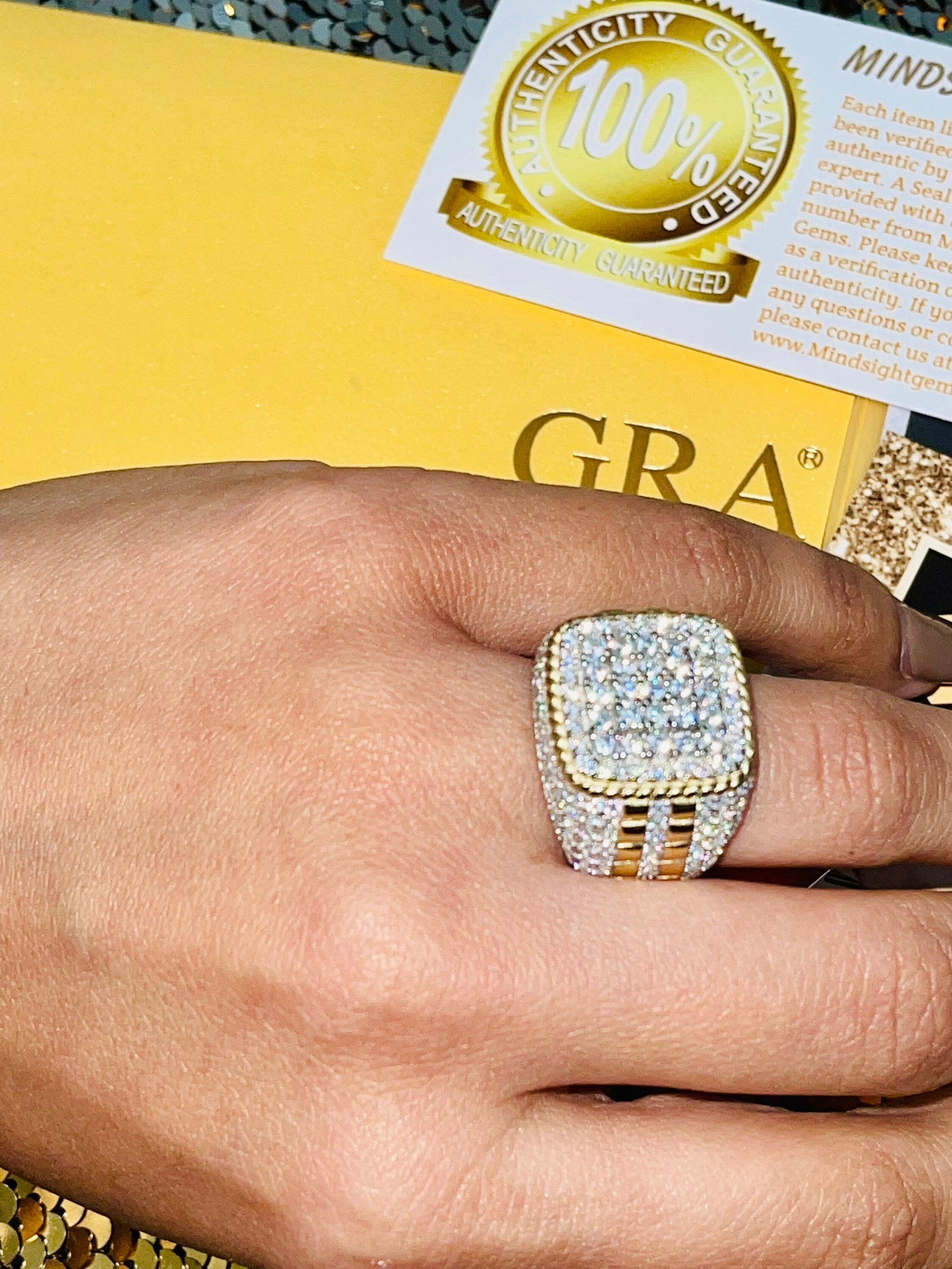 VVS GRA Certified Mens Iced out Ring, 14k Gold Vermeil Lab Grown Moissanite Diamond Custom ring for men, Best Gift For Him, anniversary gift