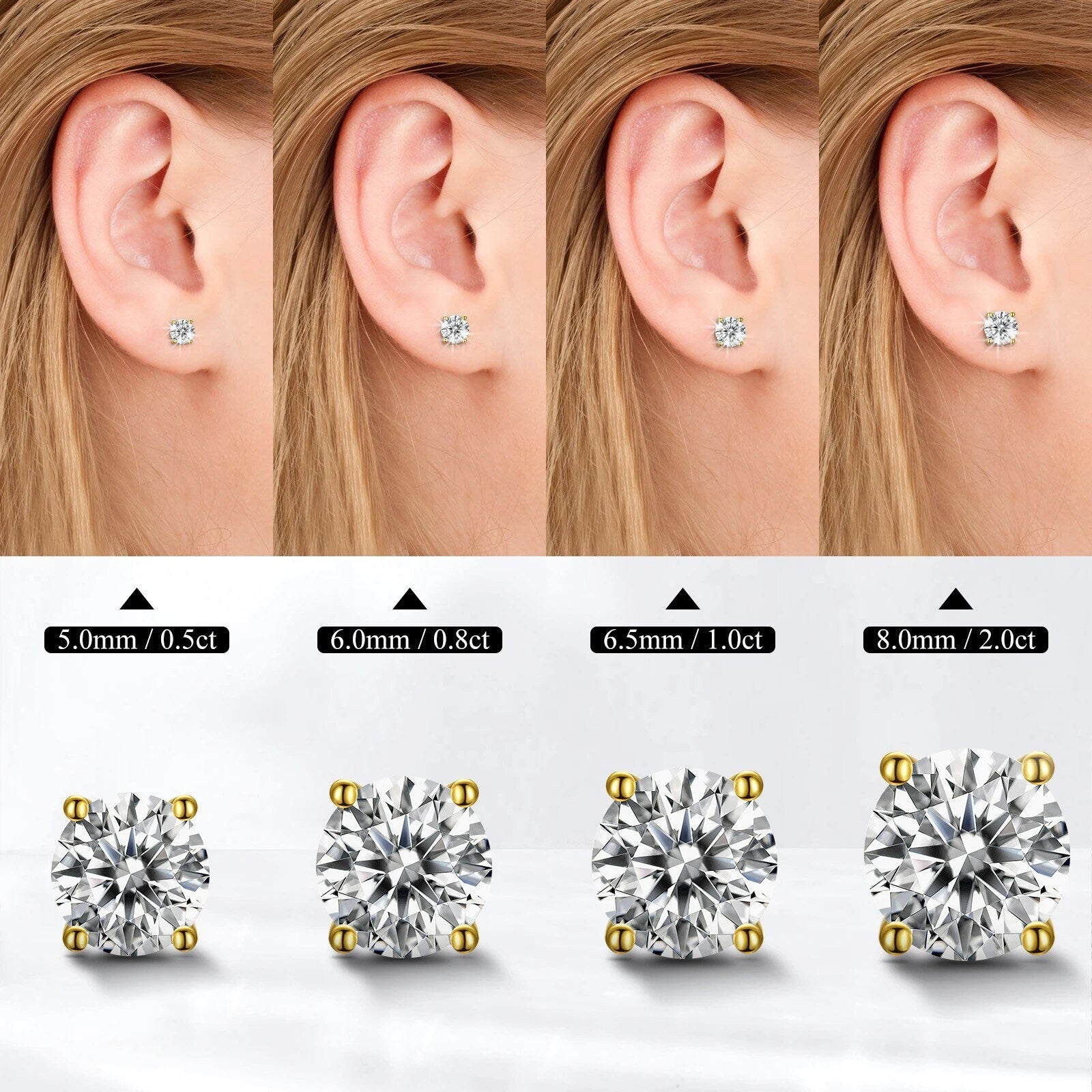 14k Gold Vermeil Lab lDiamond Earrings | solitaire Studs | VVS Gra Certified | Unisex | Christmas Gift | 100% passes Diamond Testers