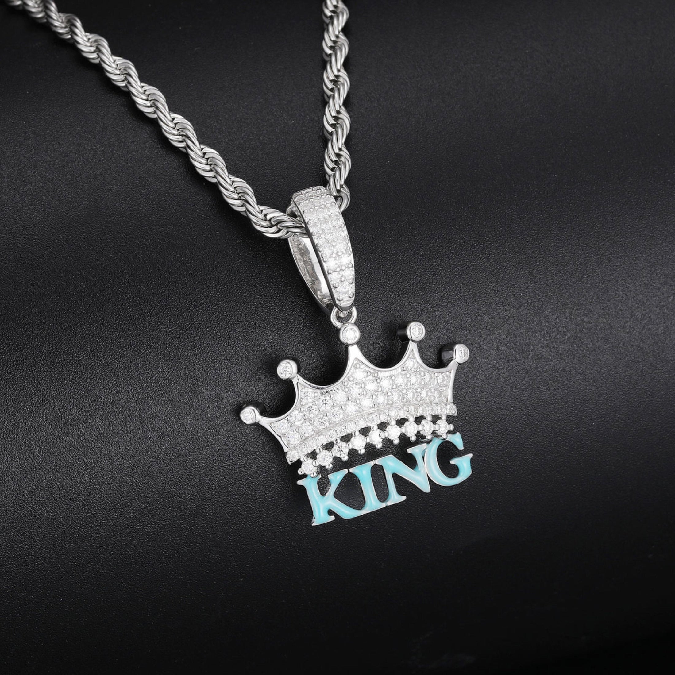 Glow In the Dark VVS GRA certified Moissanite Diamond king pendant, custom hiphop king charm, Gift for Him, Passes diamond testers, KING