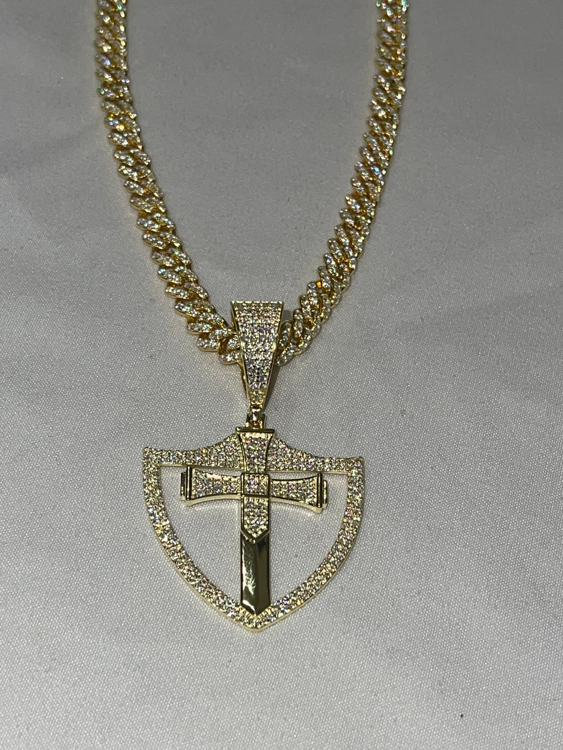 14k yellow gold vermeil shield cross pendant, vvs certified lab grown moissanite diamond, gifts for him, cross pendant for him, anniversary