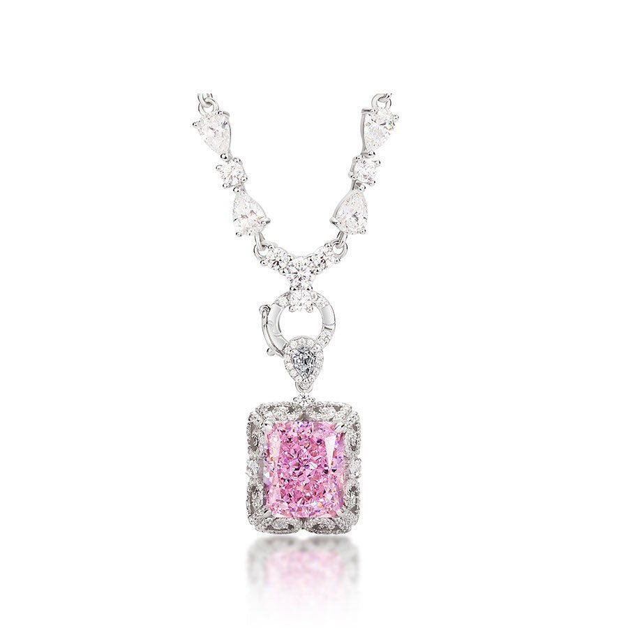 Rare & Exquisite pink morganite diamond pendant w/ stunning unique Swarovski crystal chain, detachable pendant design w/ adjustable length