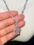 Load image into Gallery viewer, Rare & Exquisite pink morganite diamond pendant w/ stunning unique Swarovski crystal chain, detachable pendant design w/ adjustable length
