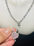 Load image into Gallery viewer, Rare & Exquisite pink morganite diamond pendant w/ stunning unique Swarovski crystal chain, detachable pendant design w/ adjustable length
