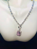 Load image into Gallery viewer, Rare & Exquisite pink morganite diamond pendant w/ stunning unique Swarovski crystal chain, detachable pendant design w/ adjustable length
