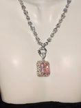 Load image into Gallery viewer, Rare & Exquisite pink morganite diamond pendant w/ stunning unique Swarovski crystal chain, detachable pendant design w/ adjustable length
