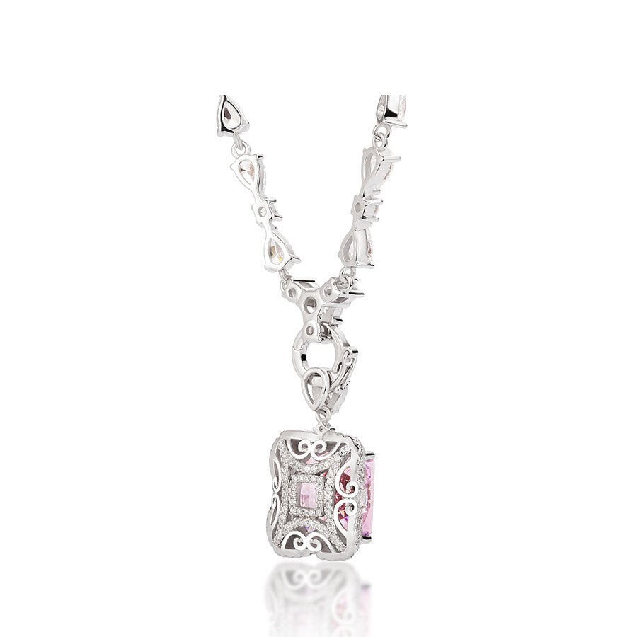 Rare & Exquisite pink morganite diamond pendant w/ stunning unique Swarovski crystal chain, detachable pendant design w/ adjustable length