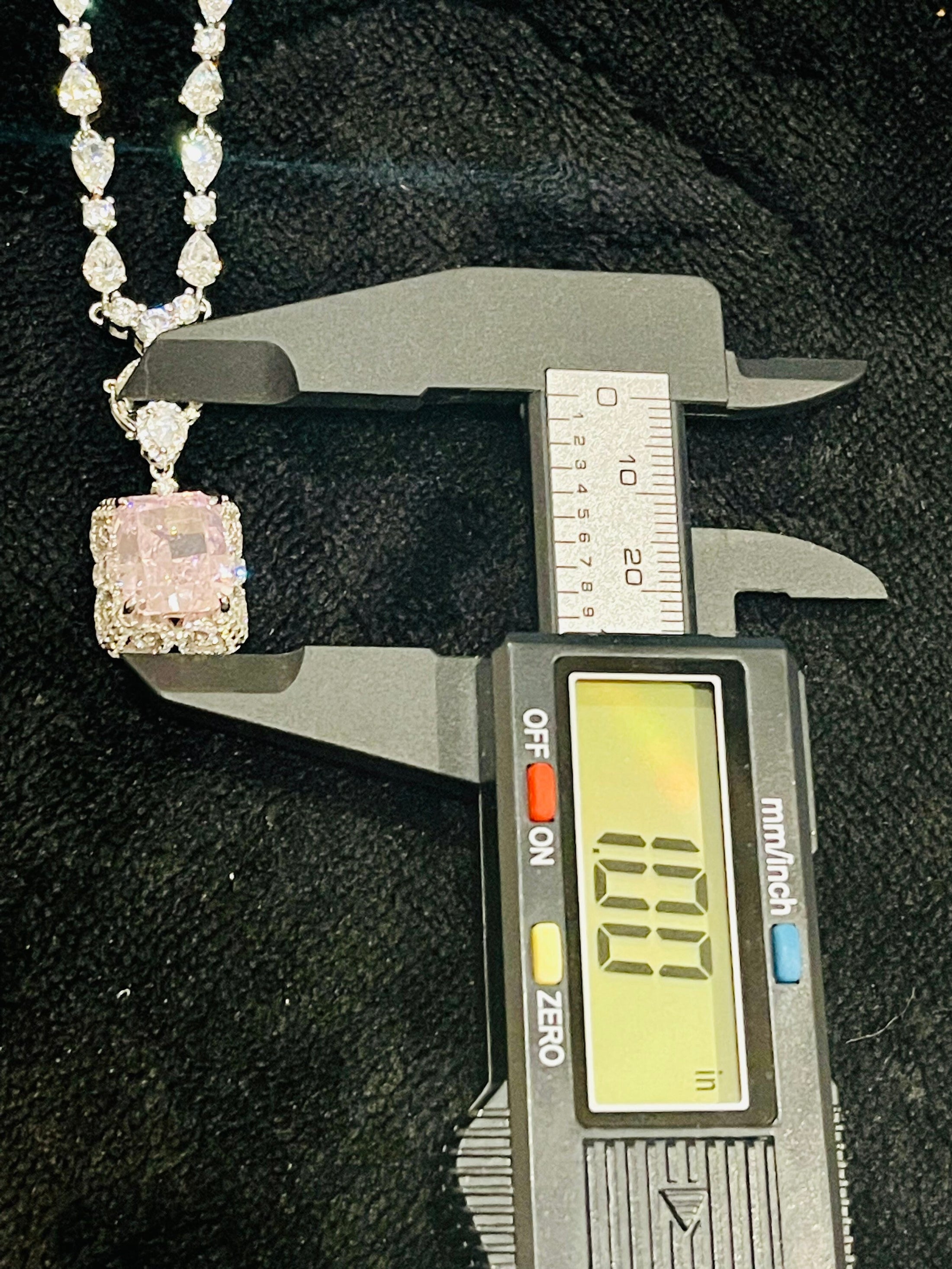 Rare & Exquisite pink morganite diamond pendant w/ stunning unique Swarovski crystal chain, detachable pendant design w/ adjustable length