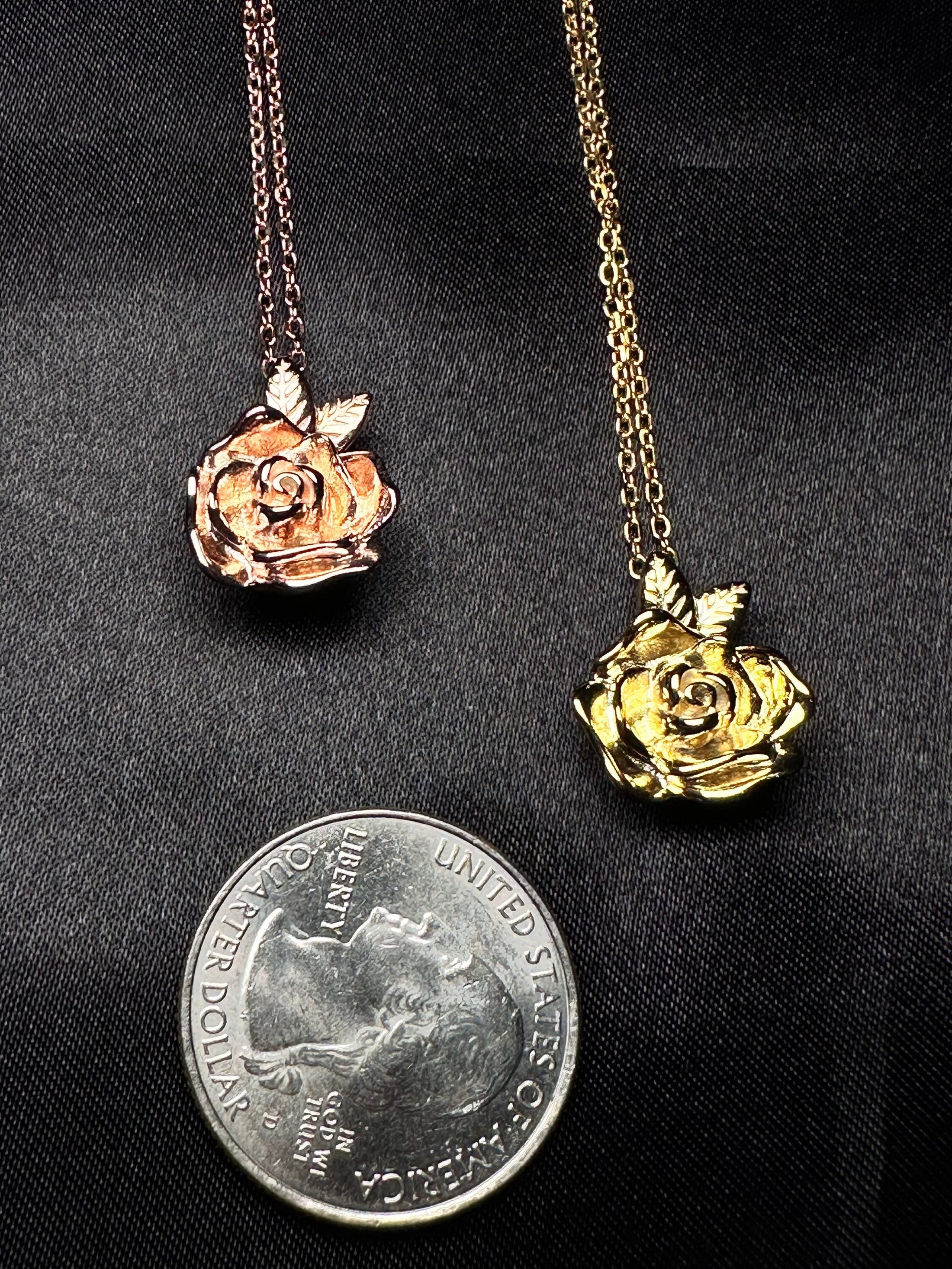 Flower Cremation Urn for Women | 10K Real Gold Chain w/925 Gold Vermeil Urn Pendant for Human or Pet Ashes | Rose Flower Urn Necklace Gift