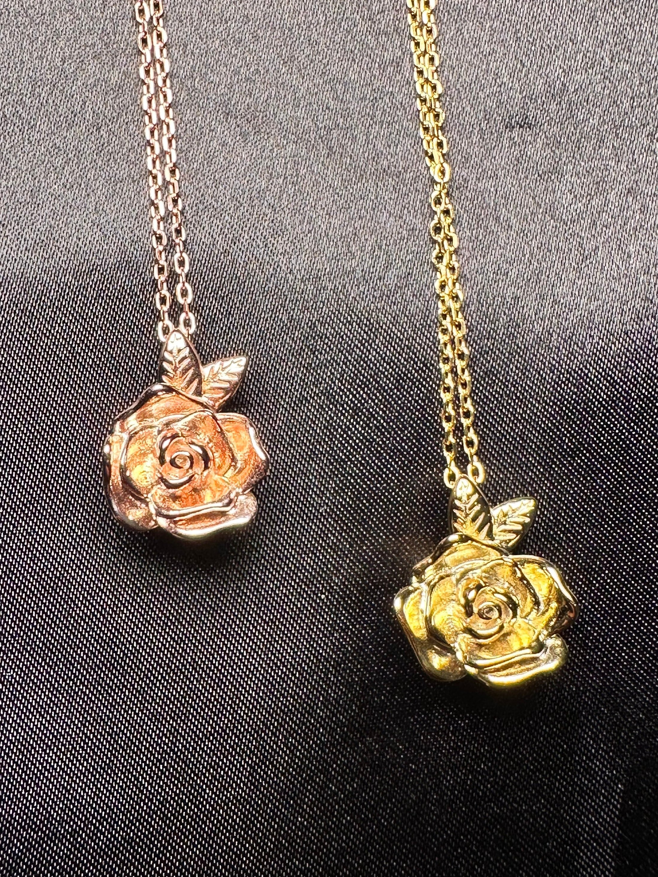 Flower Cremation Urn for Women | 10K Real Gold Chain w/925 Gold Vermeil Urn Pendant for Human or Pet Ashes | Rose Flower Urn Necklace Gift