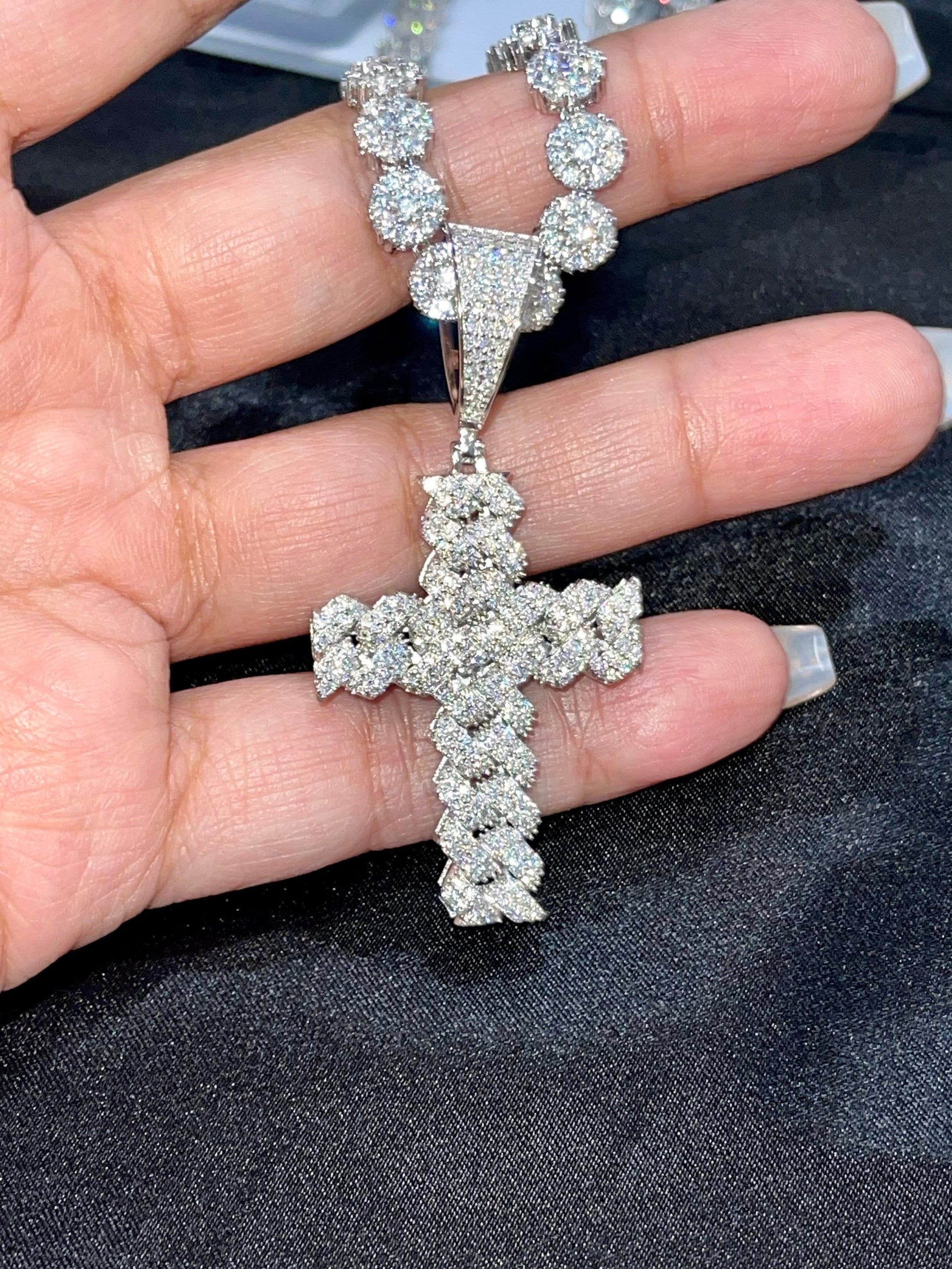 14k White Gold Vermeil Cuban Cross Pendant VVS Men’s Iced Out GRA Certified | 100% Passes Diamond Test | Real Moissanite Diamond Cross Charm