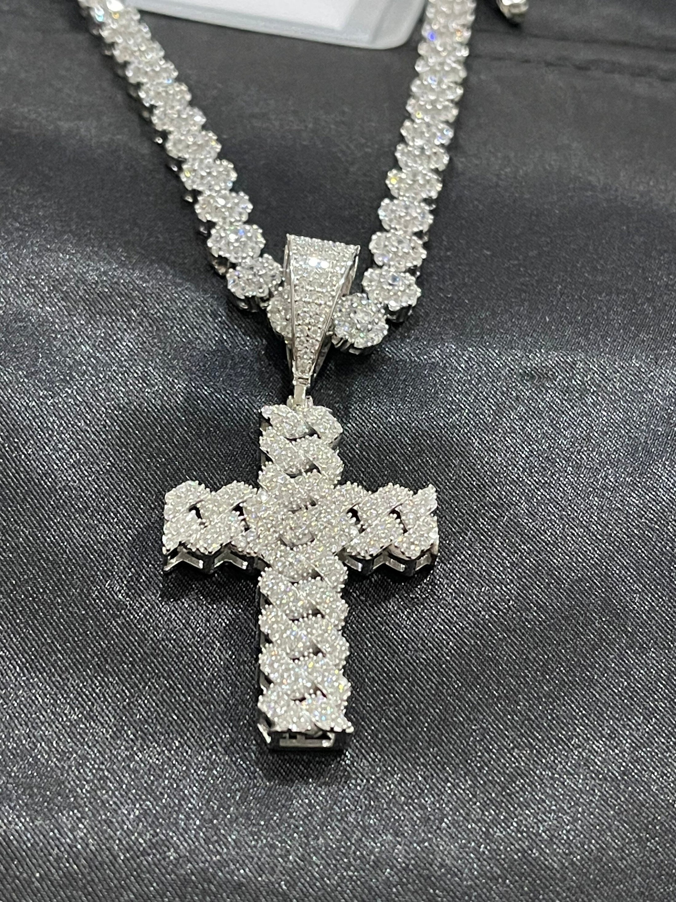 14k White Gold Vermeil Cuban Cross Pendant VVS Men’s Iced Out GRA Certified | 100% Passes Diamond Test | Real Moissanite Diamond Cross Charm