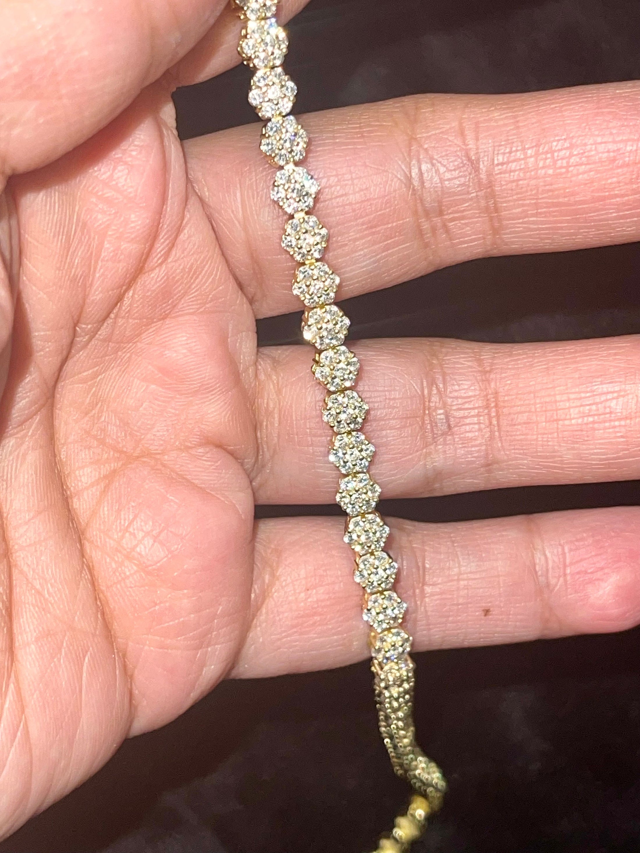 VVS clarity custom made genuine crystal gold vermeil 925 stamped stunning flower bracelet for men or women, Gifts for Him/her, Anniversary