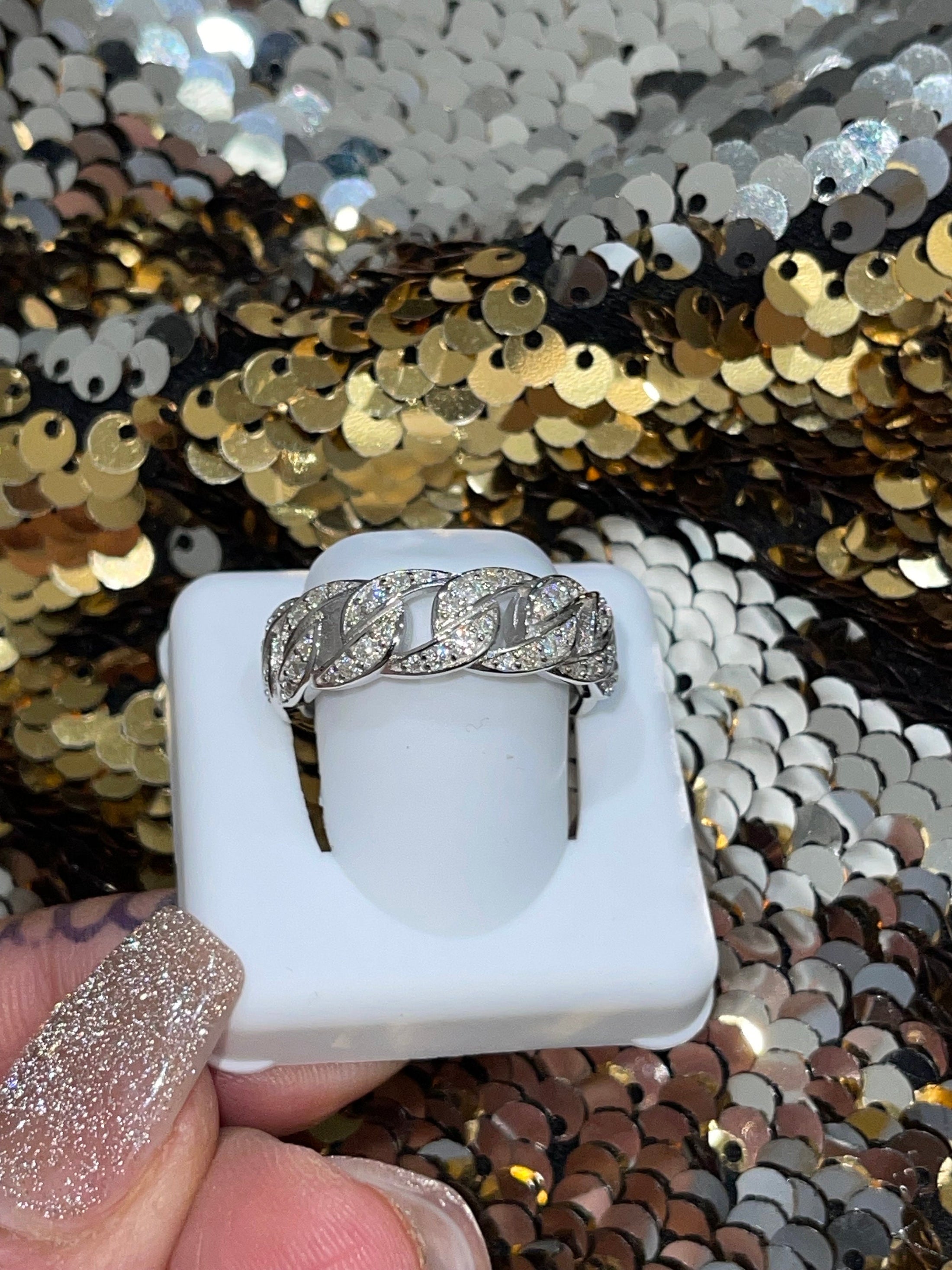 VVS 14k Gold Vermeil 925 Men Cuban Diamond Ring | Wedding Band | GRA Certified Moissanite Diamond Ring | Passes Diamond Testers Men Ring
