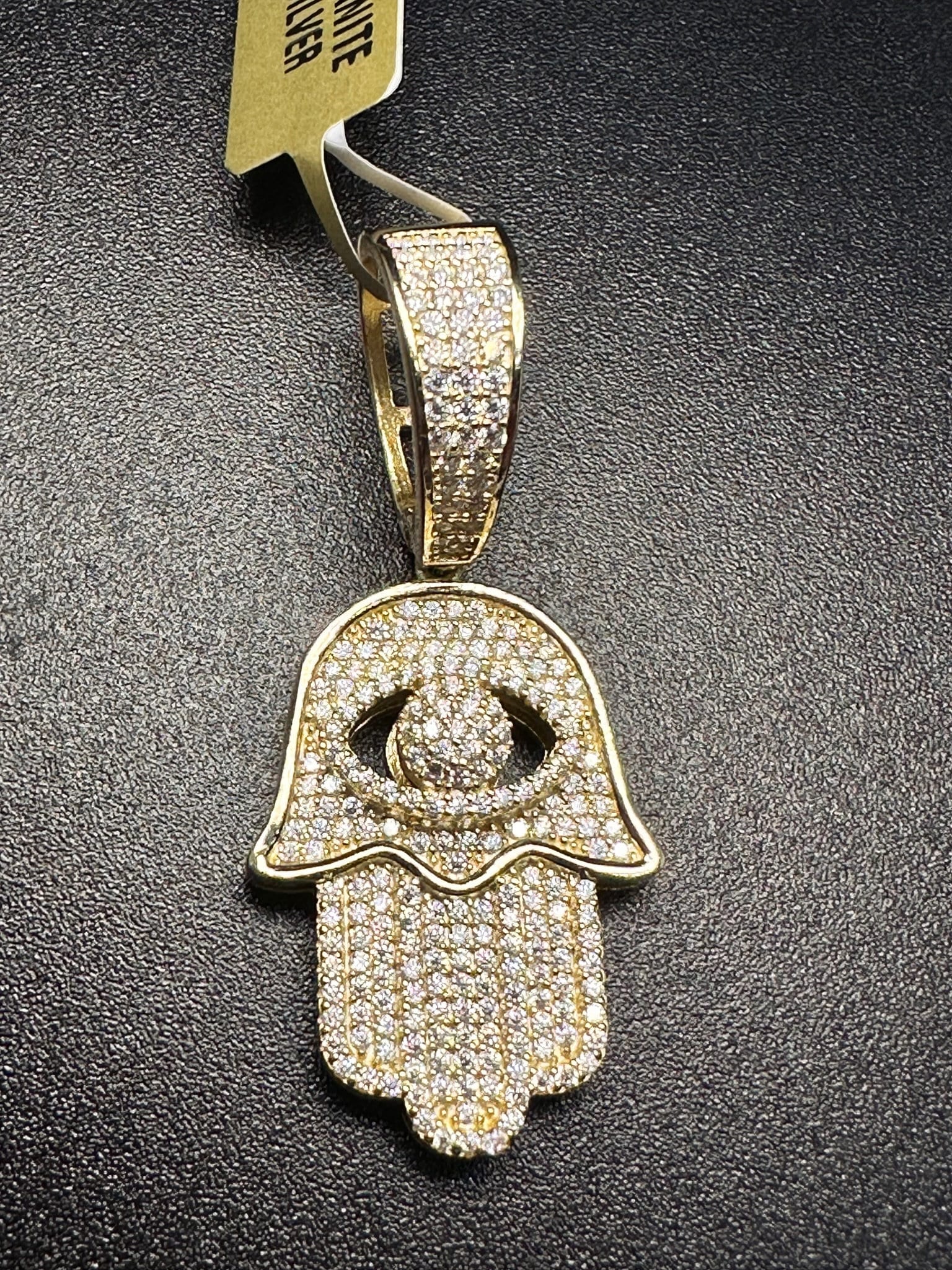 14k Yellow Gold Vermeil Moissanite Diamond Hamsa Pendant / GRA Certified Diamond / Protection Charm / Hand of Fatima Passes Diamond Testers!