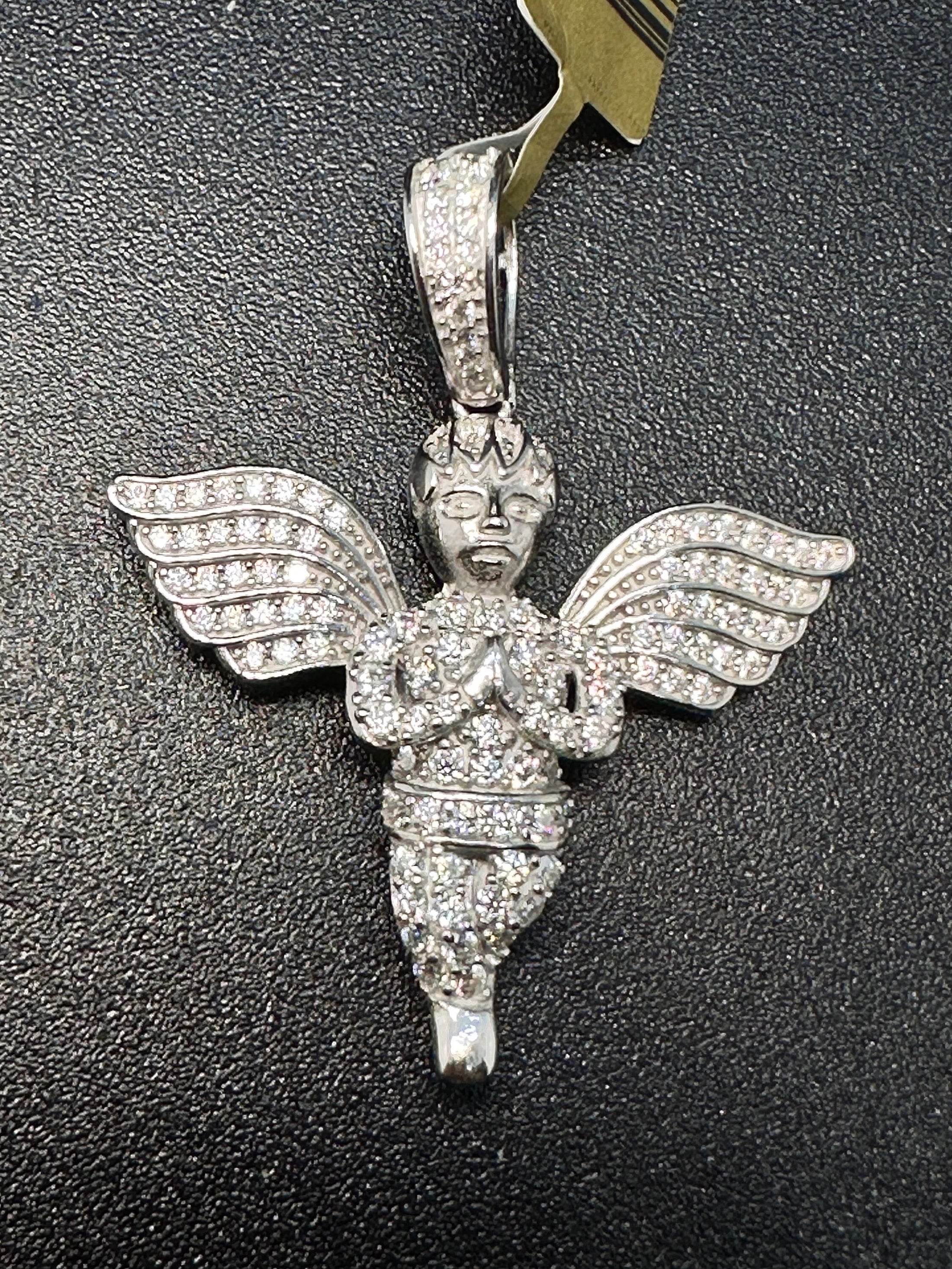 VVS Certified by GRA Moissanite Diamond Angel Pendant 925 Silver, Beautiful Iced Out angel Charms for men/women, 14k White Gold Vermeil