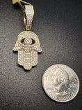 Load image into Gallery viewer, 14k Yellow Gold Vermeil Moissanite Diamond Hamsa Pendant / GRA Certified Diamond / Protection Charm / Hand of Fatima Passes Diamond Testers!
